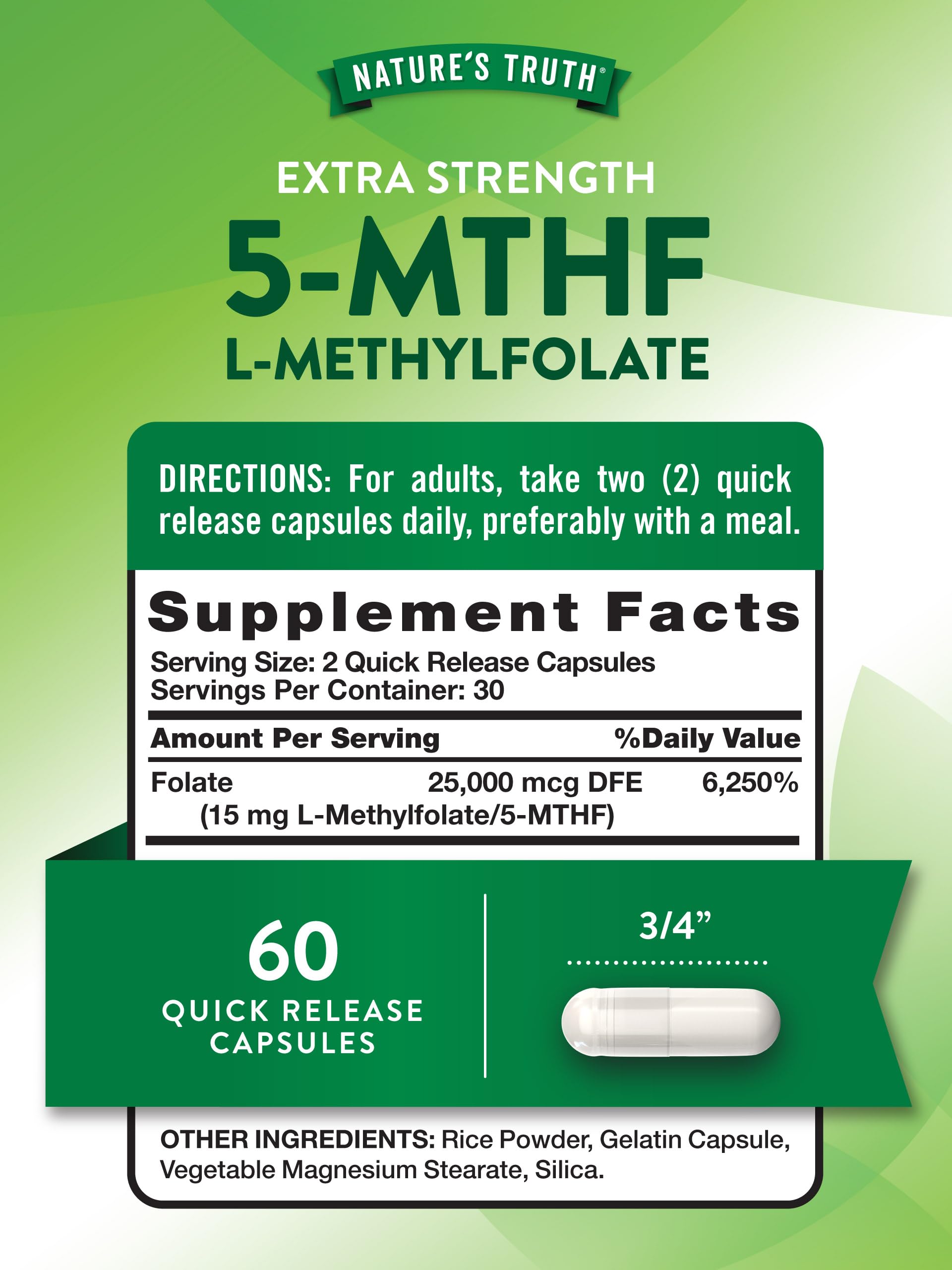 Nature's Truth L-Methylfolate 15 mg - cápsulas de liberación rápida para energía diaria