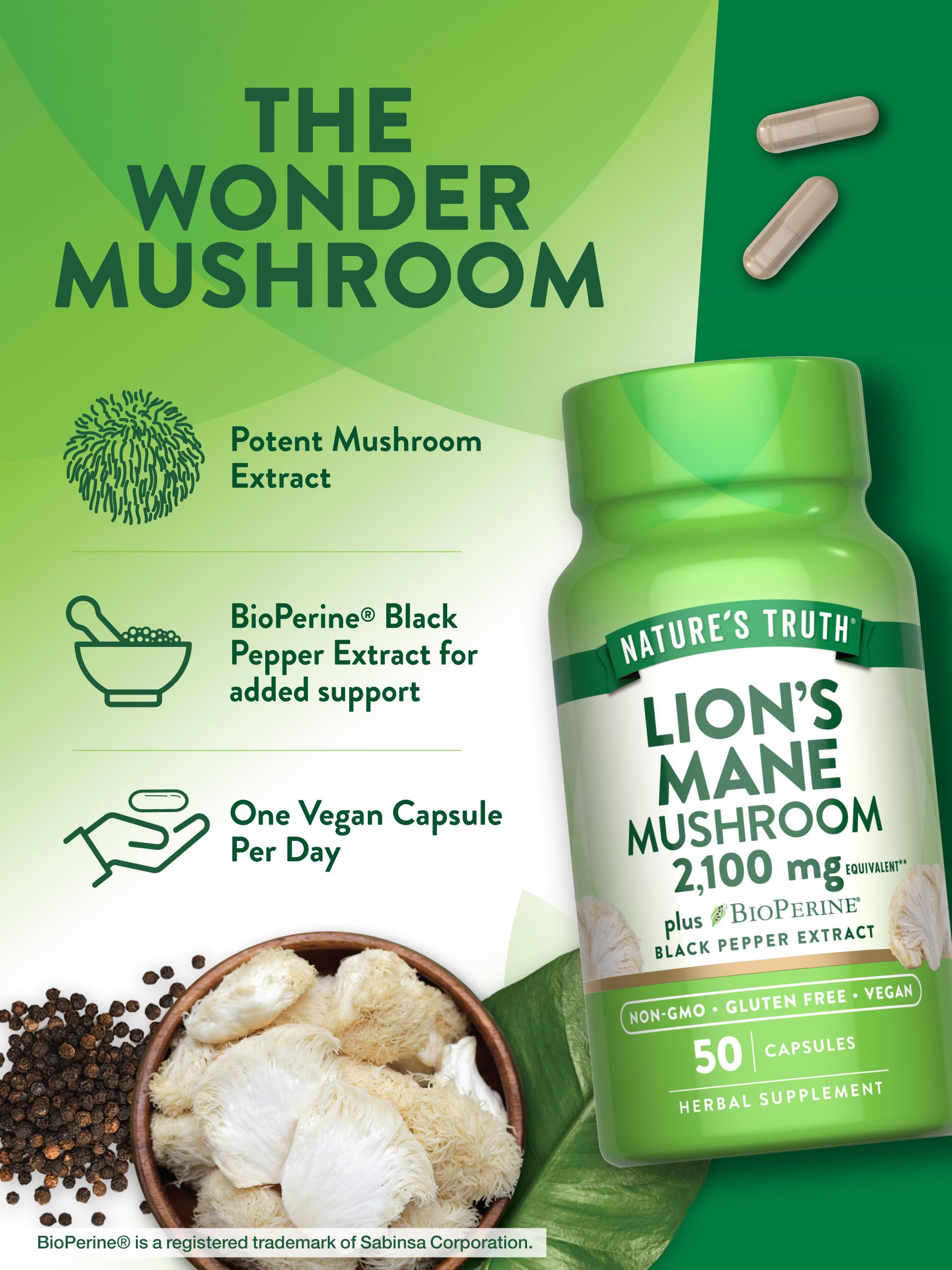 Nature's Truth Lions Mane cápsulas veganas listas para consumo diario