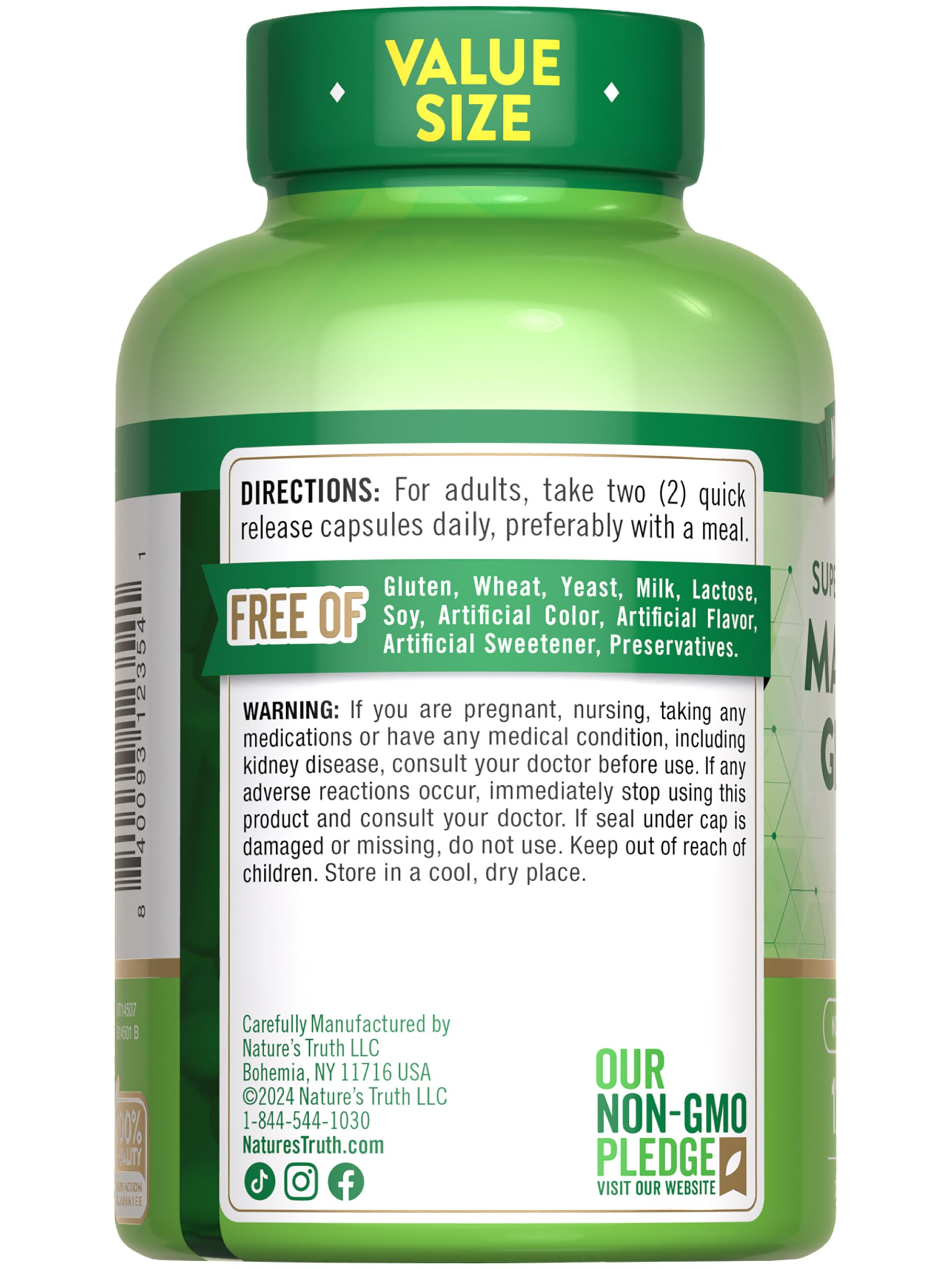 Presentación de Nature's Truth, empaque práctico para almacenar.