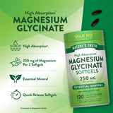 Caja frontal de Nature's Truth Magnesio glicinato 250 mg, empaque confiable para el hogar.