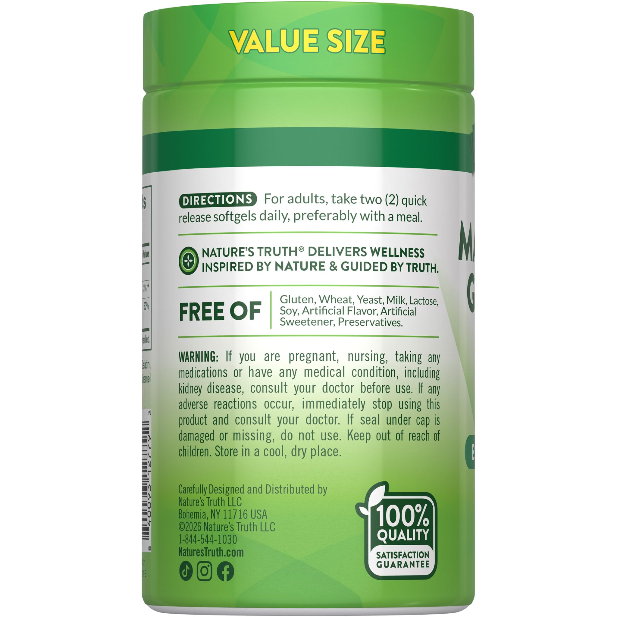 Uso diario de Nature's Truth Magnesio glicinato 250 mg para rutina diaria.