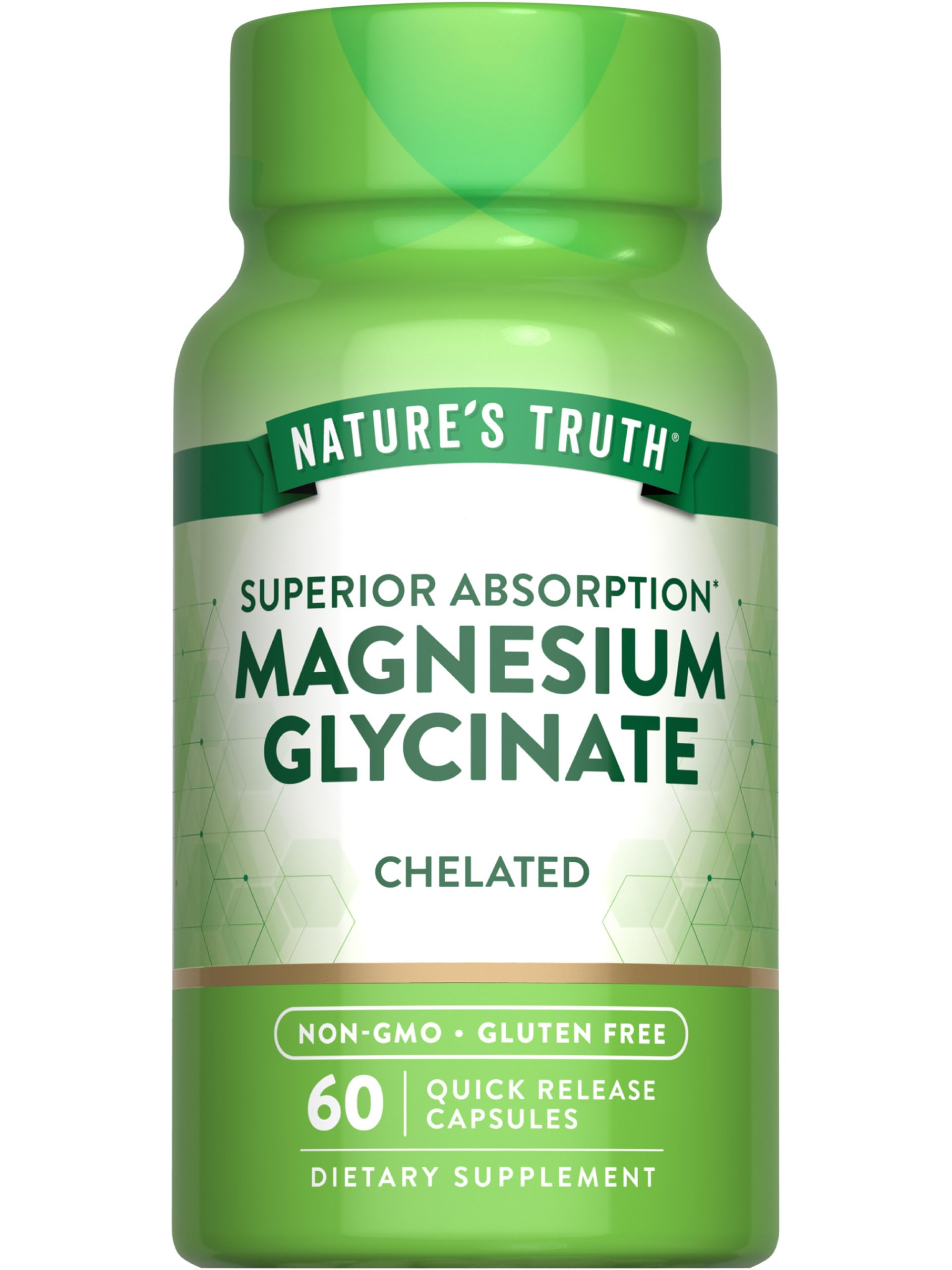 Nature's Truth magnesio glicinato cápsulas de 200 mg, alta absorción para uso diario