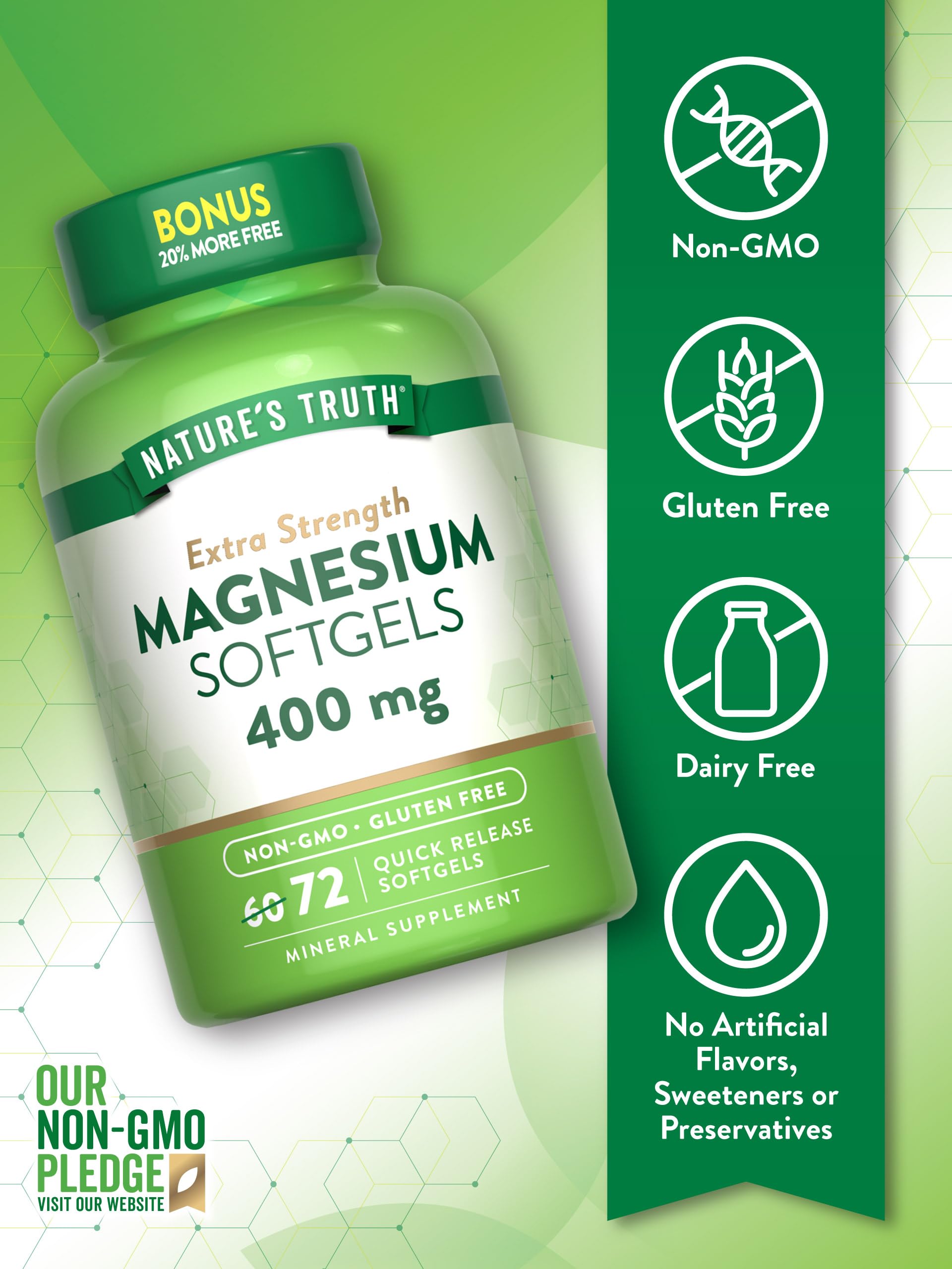 Cápsulas suaves de Nature's Truth Magnesium 400 mg para consumo diario.