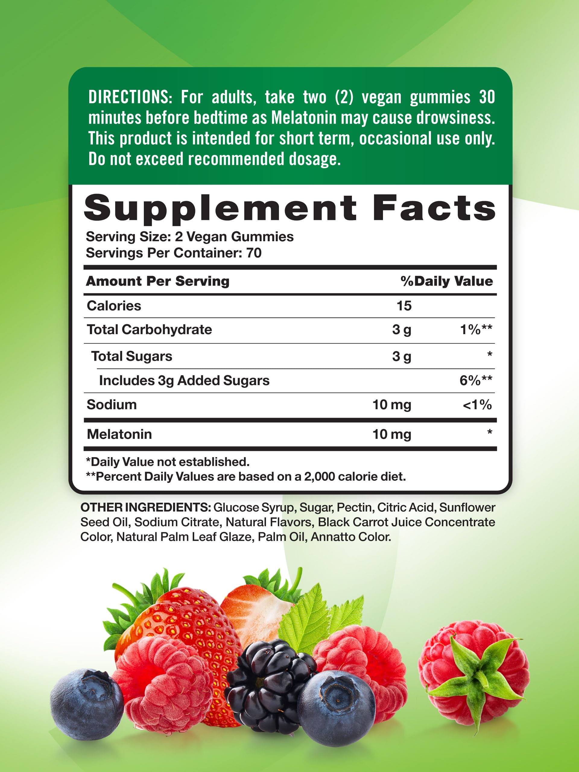 Nature's Truth Melatonin Gummies: etiqueta frambuesa con ingredientes veganos y sin gluten