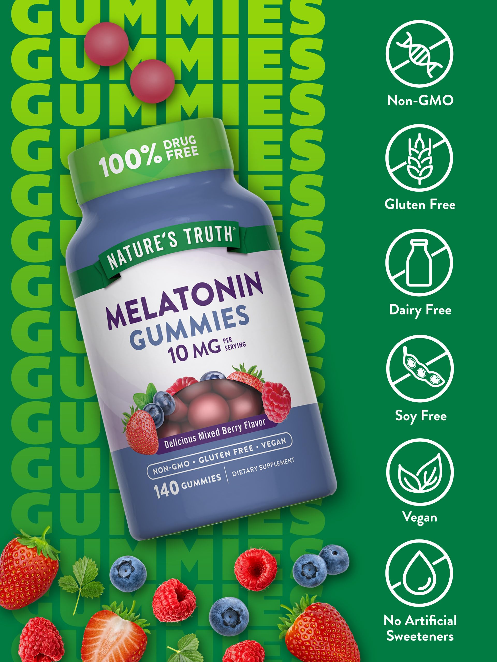 Nature's Truth Melatonin Gummies: gomitas close-up muestran textura suave y sabor frambuesa