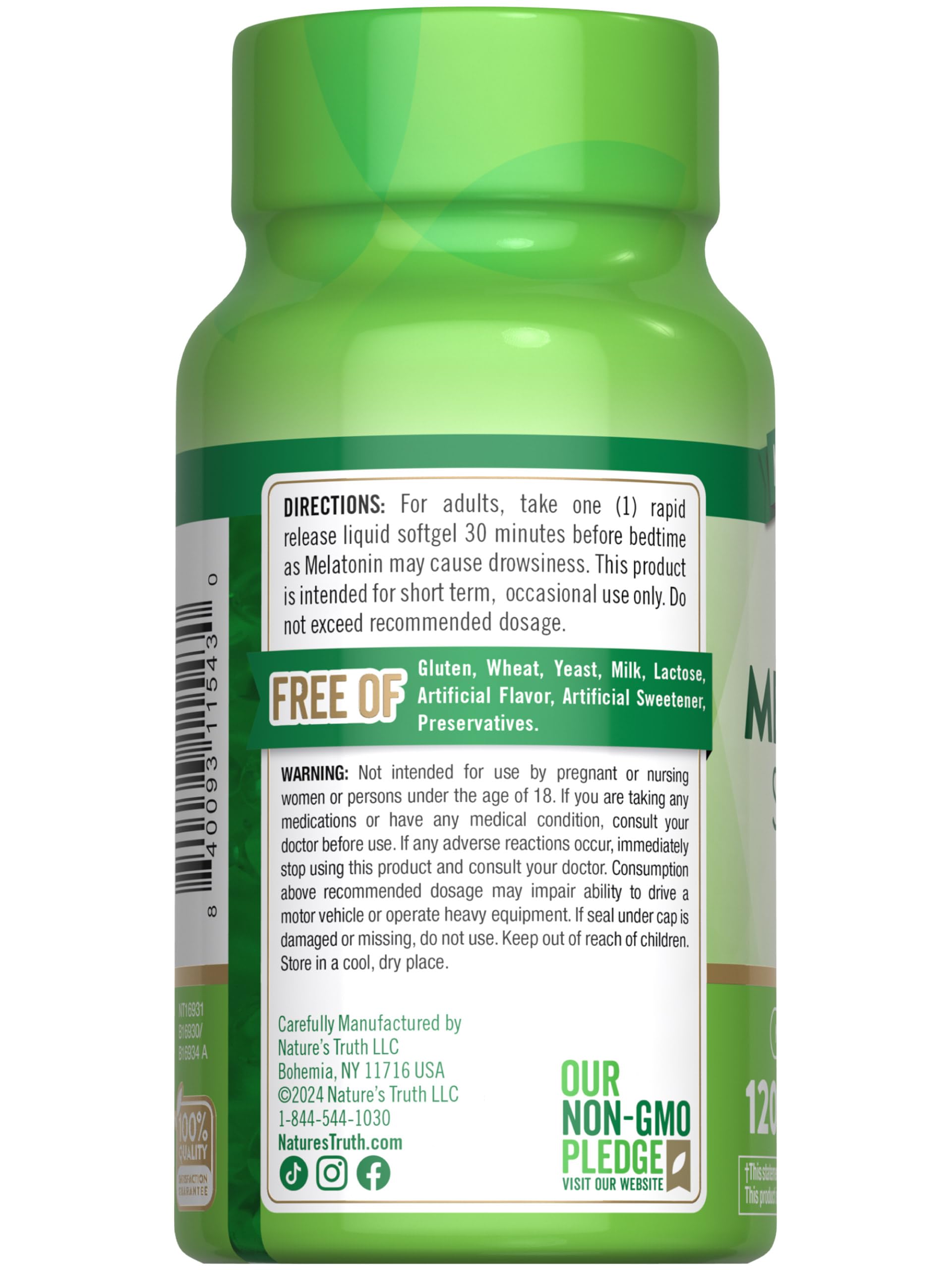 Nature's Truth Melatonina 10 mg, empaque práctico para la rutina nocturna.
