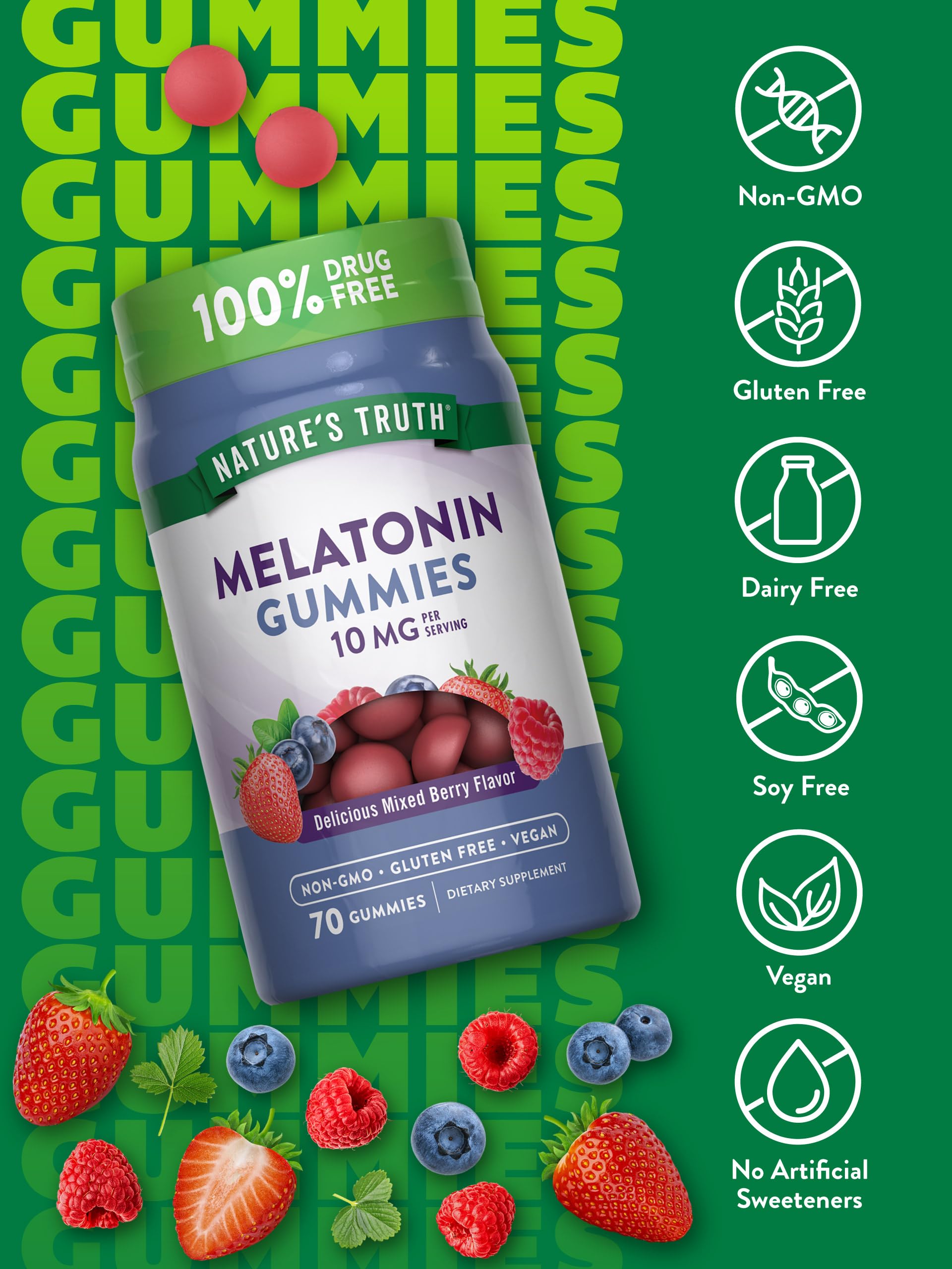 Nature's Truth Melatonina gomitas envase 70 unidades conveniente para toda la familia