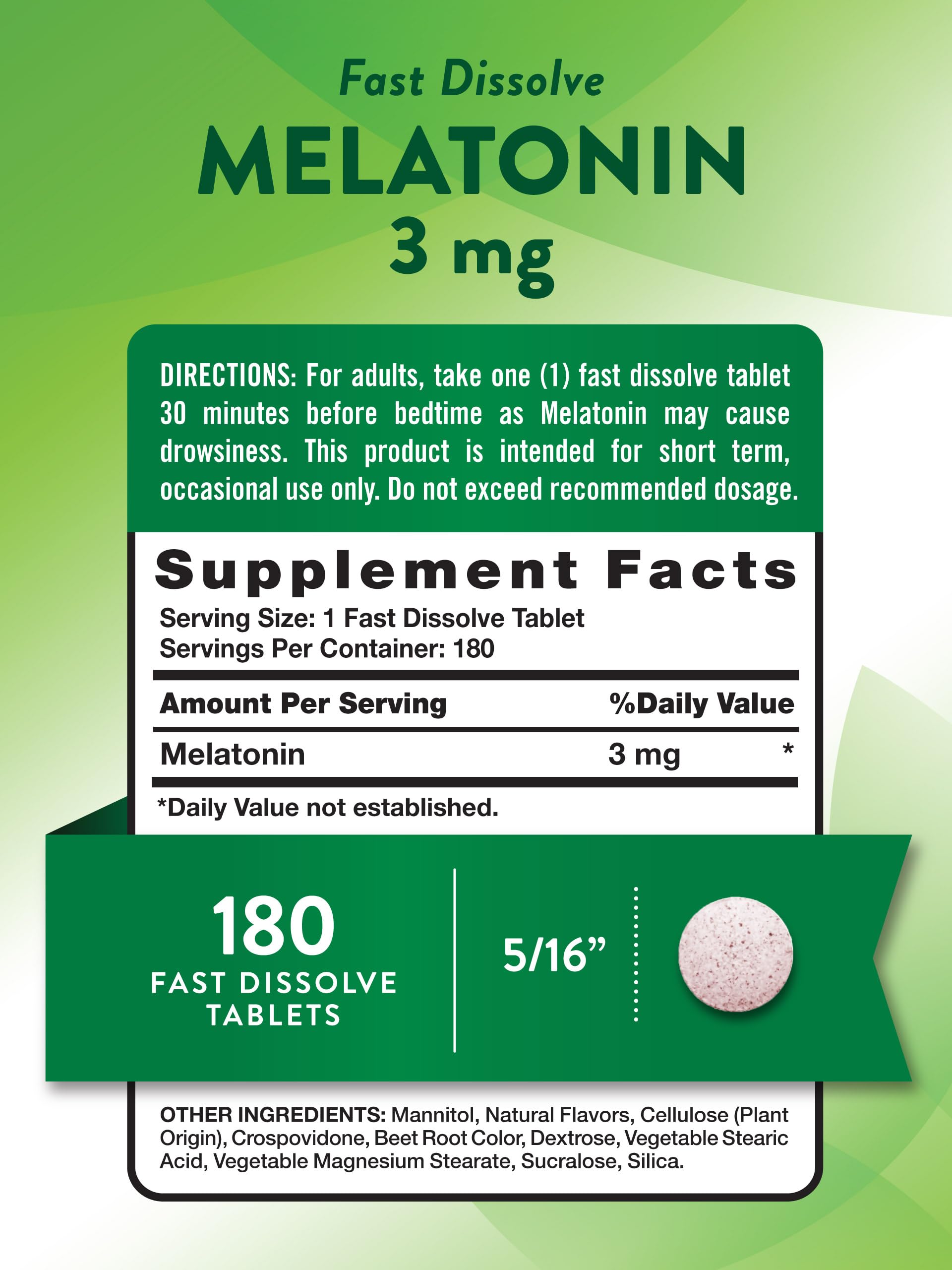 Nature's Truth Melatonina tableta se disuelve en agua para relajación nocturna rápida