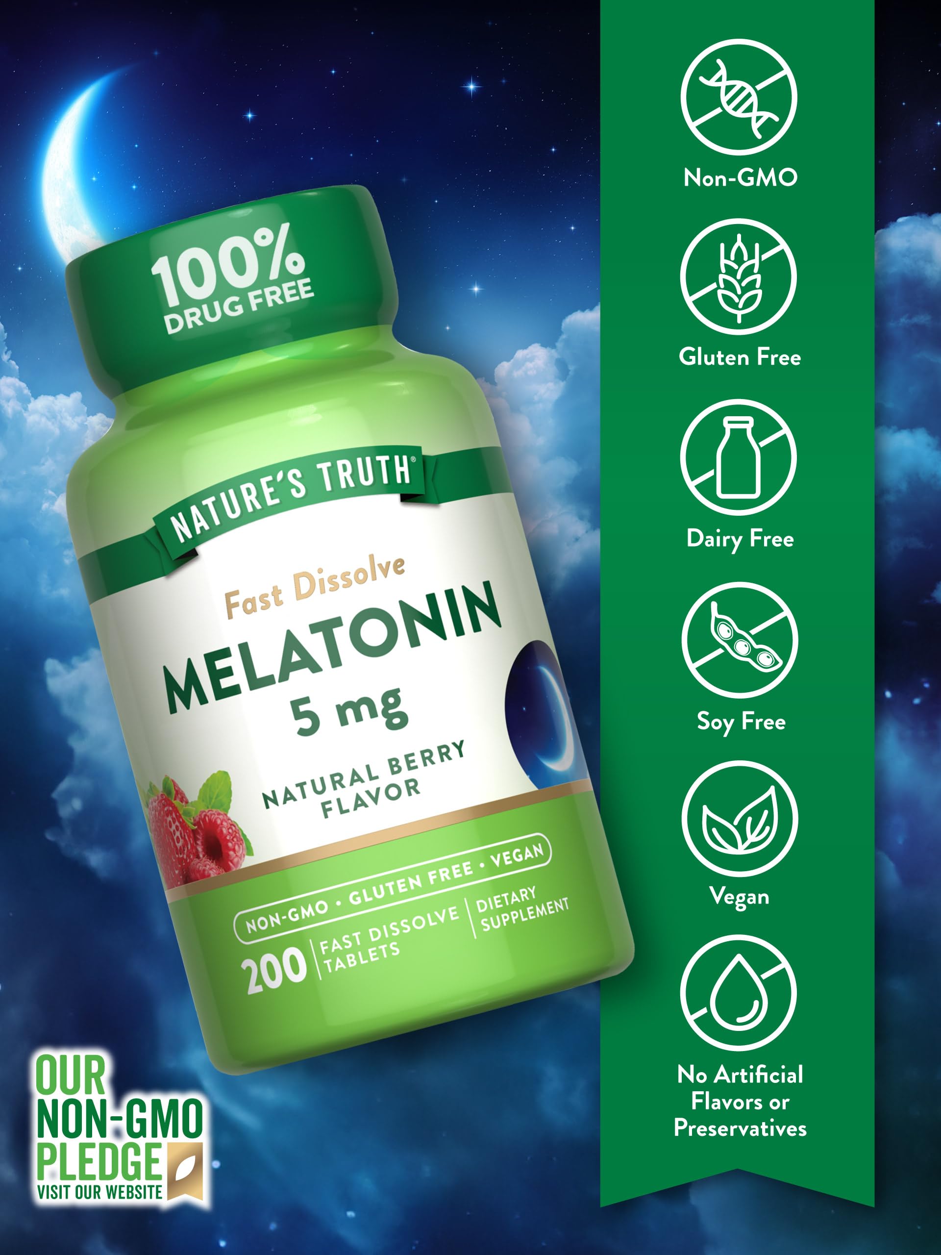 Nature's Truth Melatonina tableta disolución rápida en primer plano