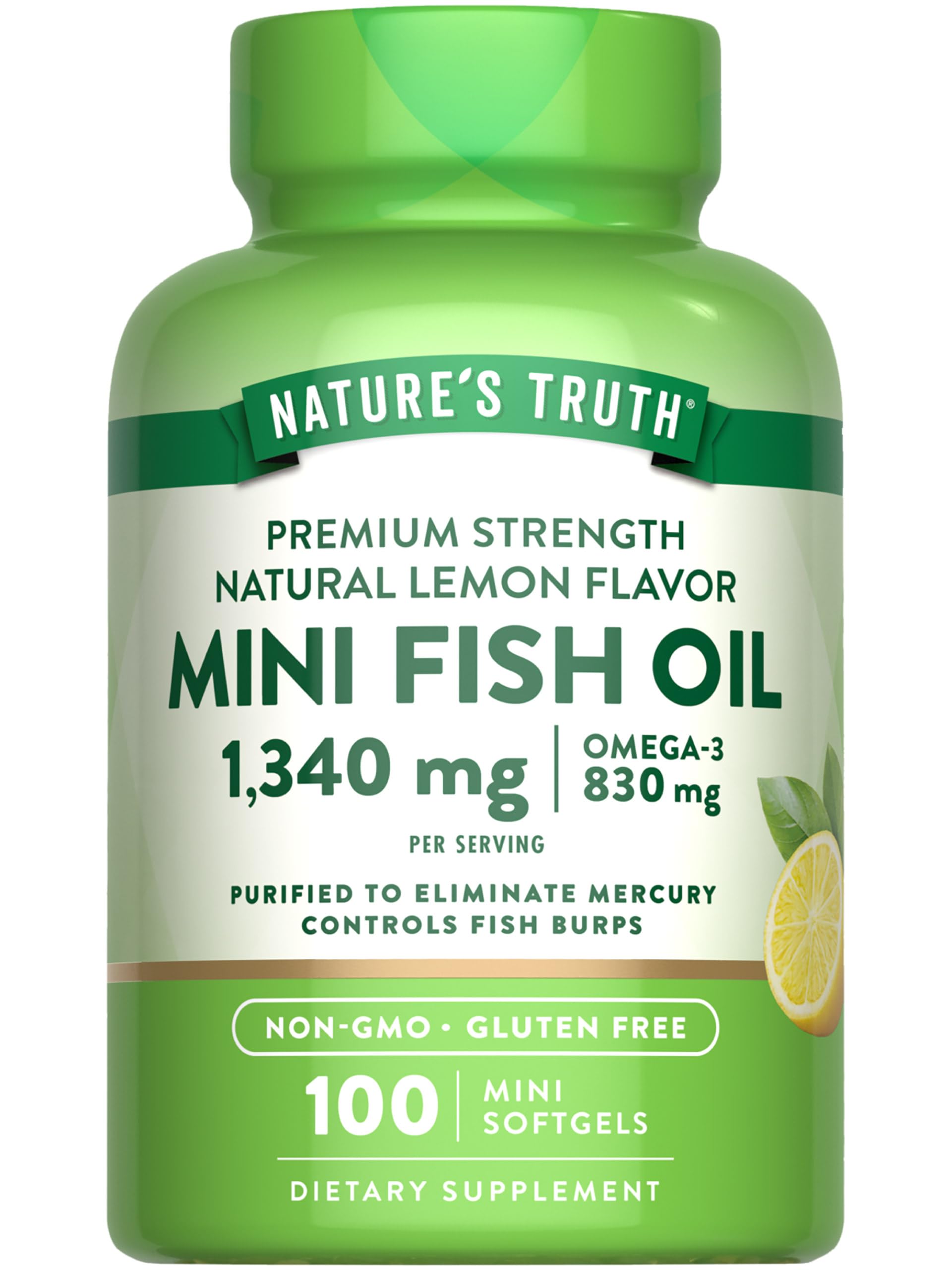 Nature's Truth Mini Aceite de Pescado Omega 3, cápsulas, facilita la ingesta diaria.