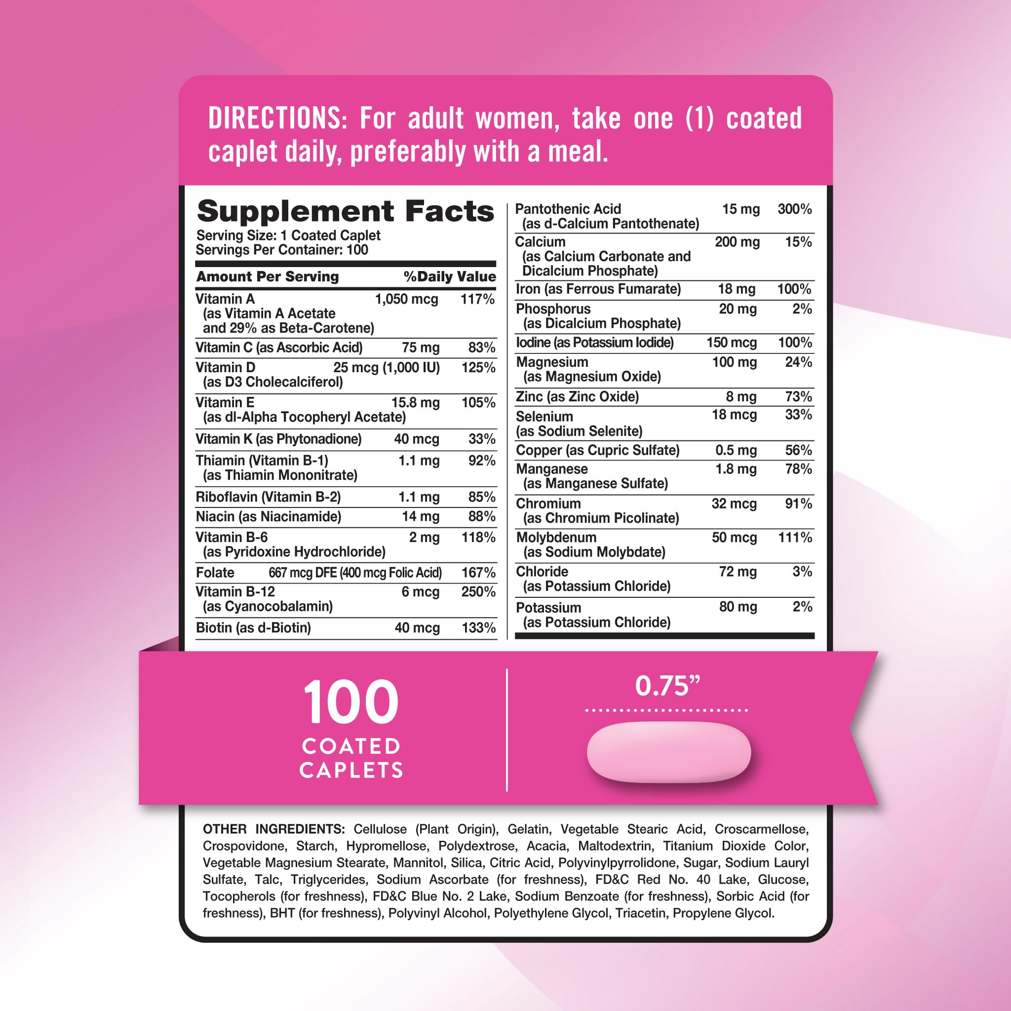 Nature's Truth Multivitamin Mujer, etiqueta del producto, información de ingredientes clave