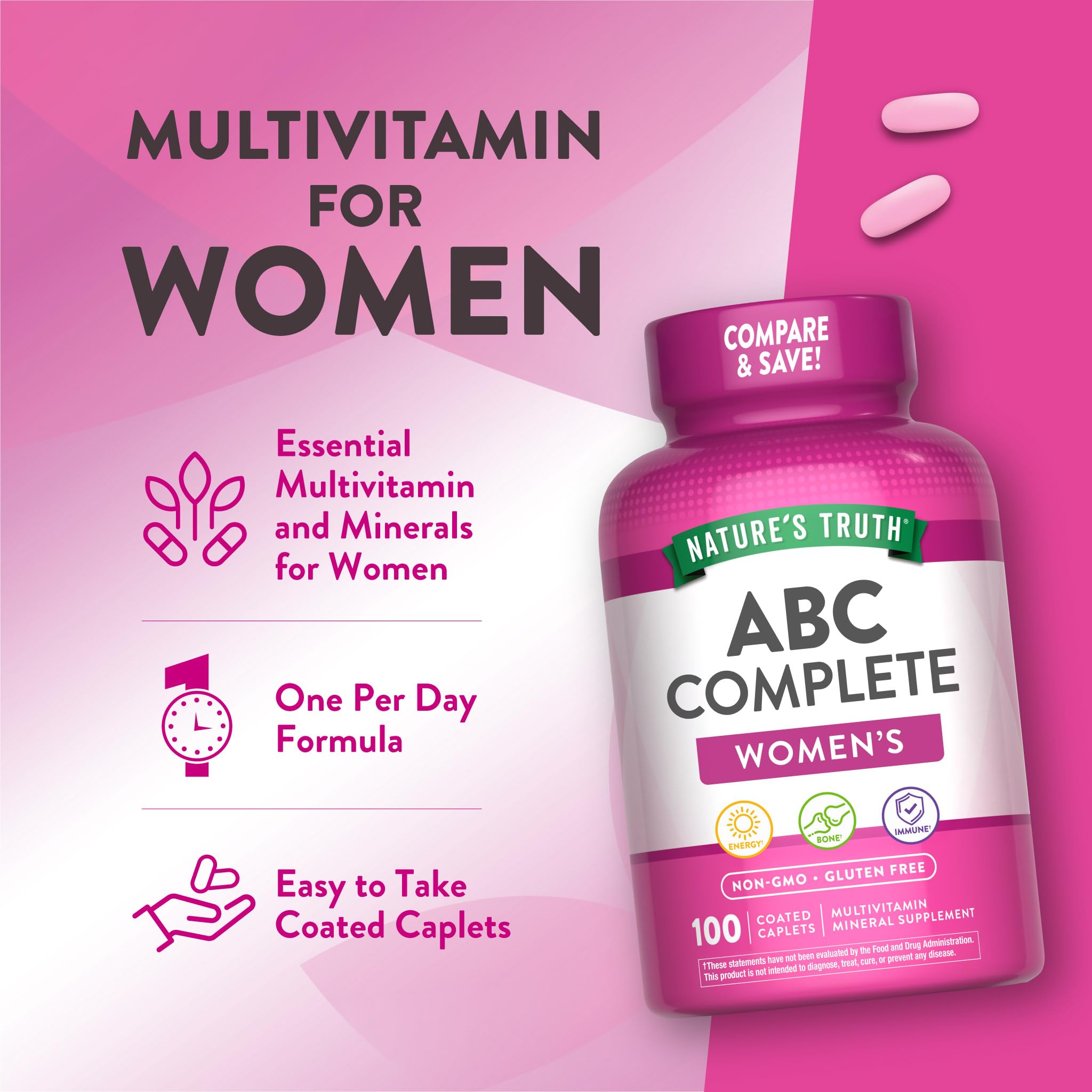 Nature's Truth Multivitamin Mujer, iconos sin OGM, fórmula no transgénica