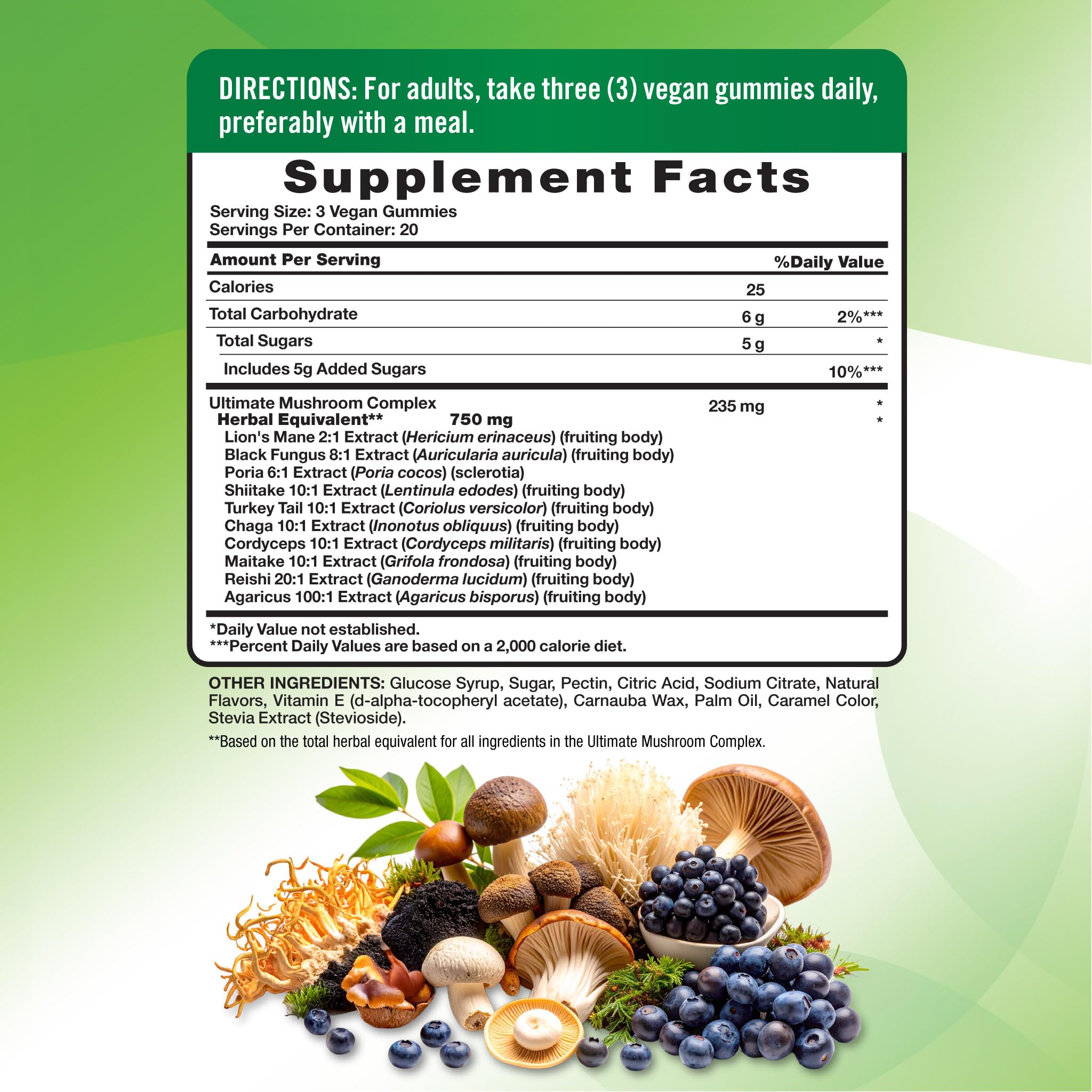 Gomitas azules de Nature's Truth Mushroom Complex Gummies, textura suave para snack
