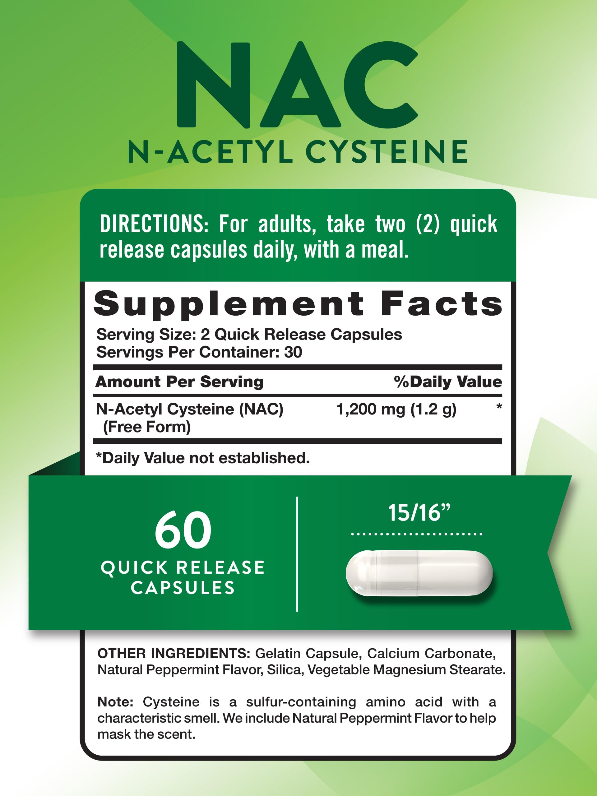 Nature's Truth NAC envase 60 cápsulas para dosis diaria conveniente.