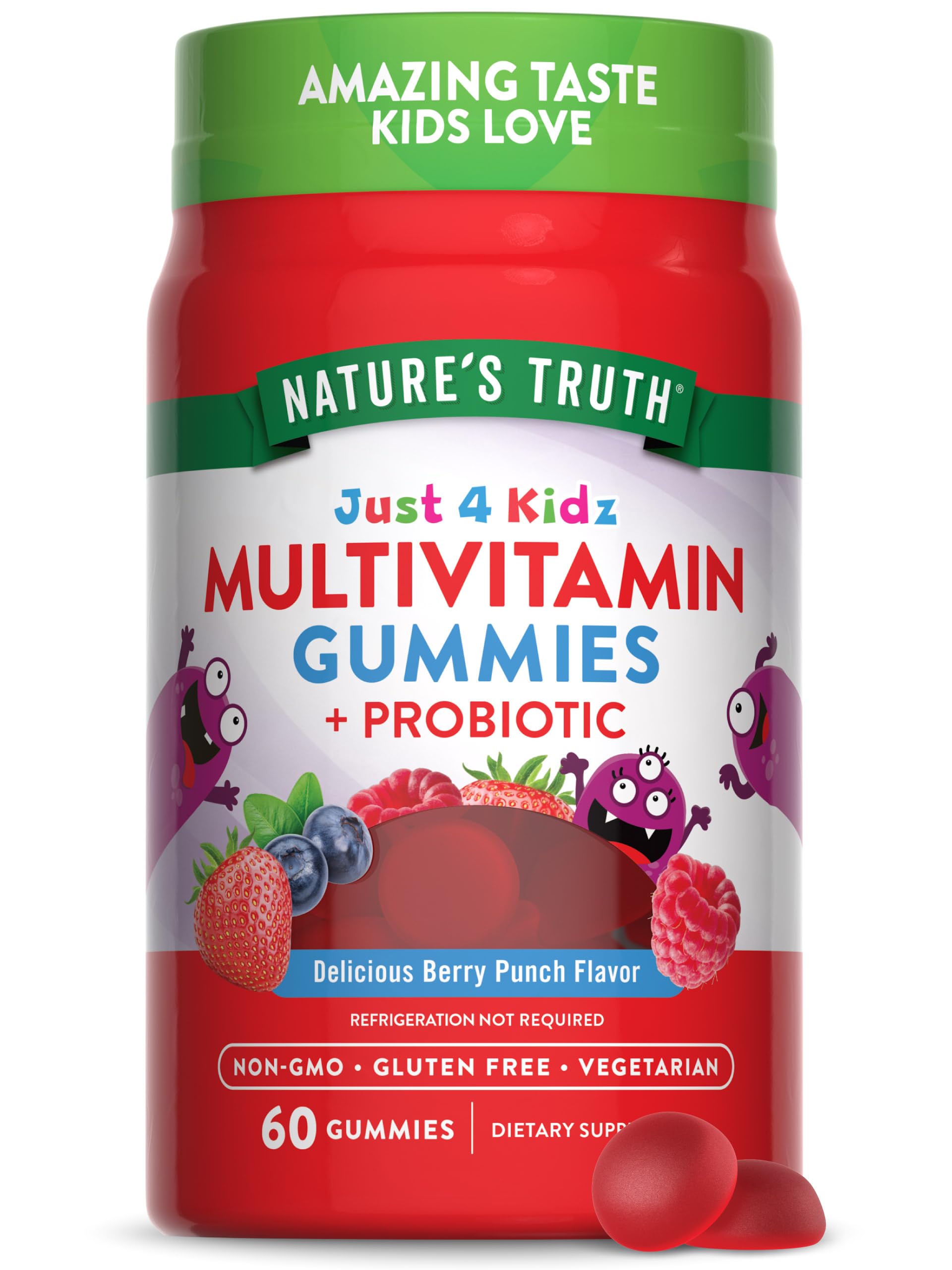 Nature's Truth Kids Multivitamin Gummies con probióticos en botella, apoyo diario para el crecimiento sano