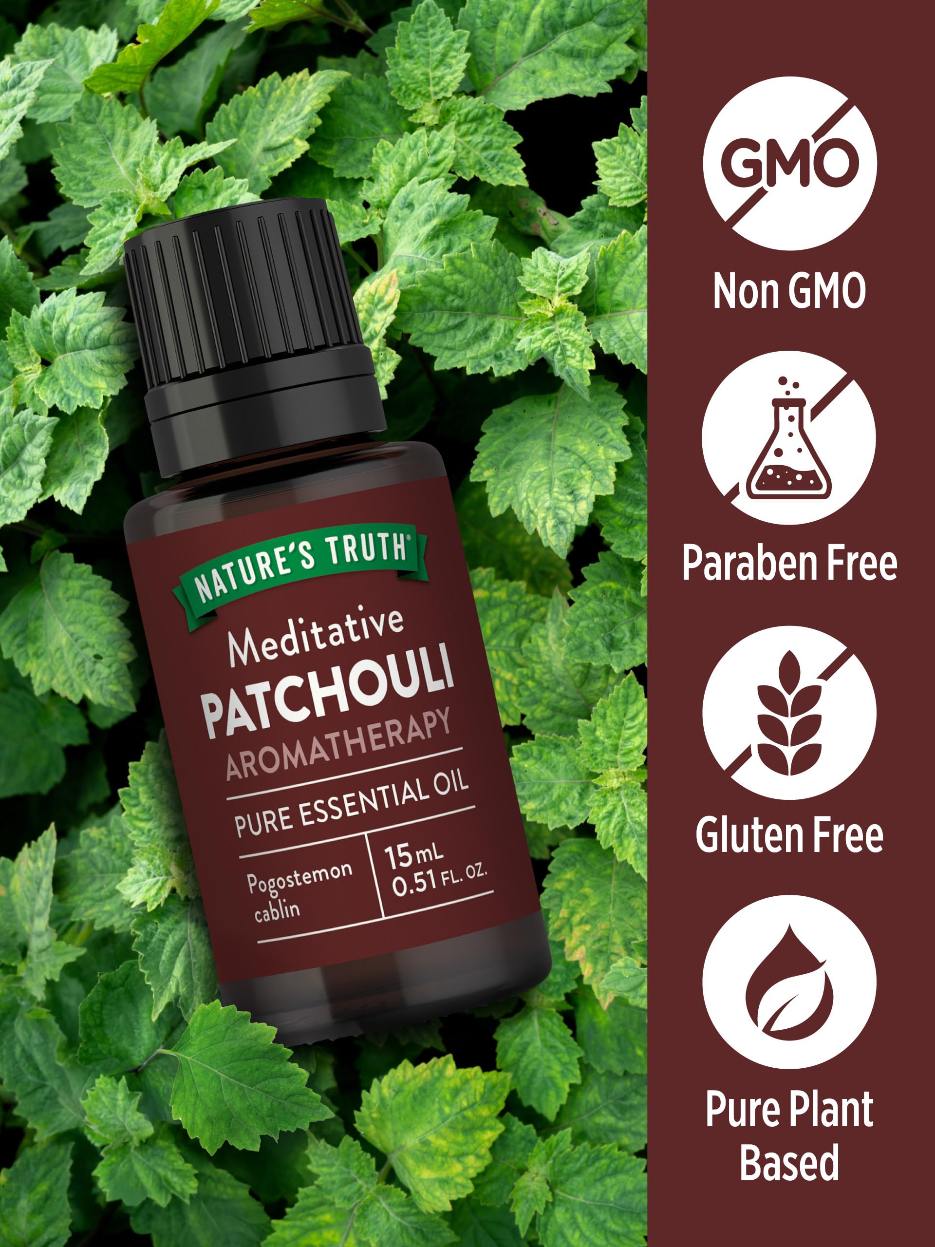 Nature's Truth Patchouli, gota cuentagotas, fácil diluir con aceite portador.