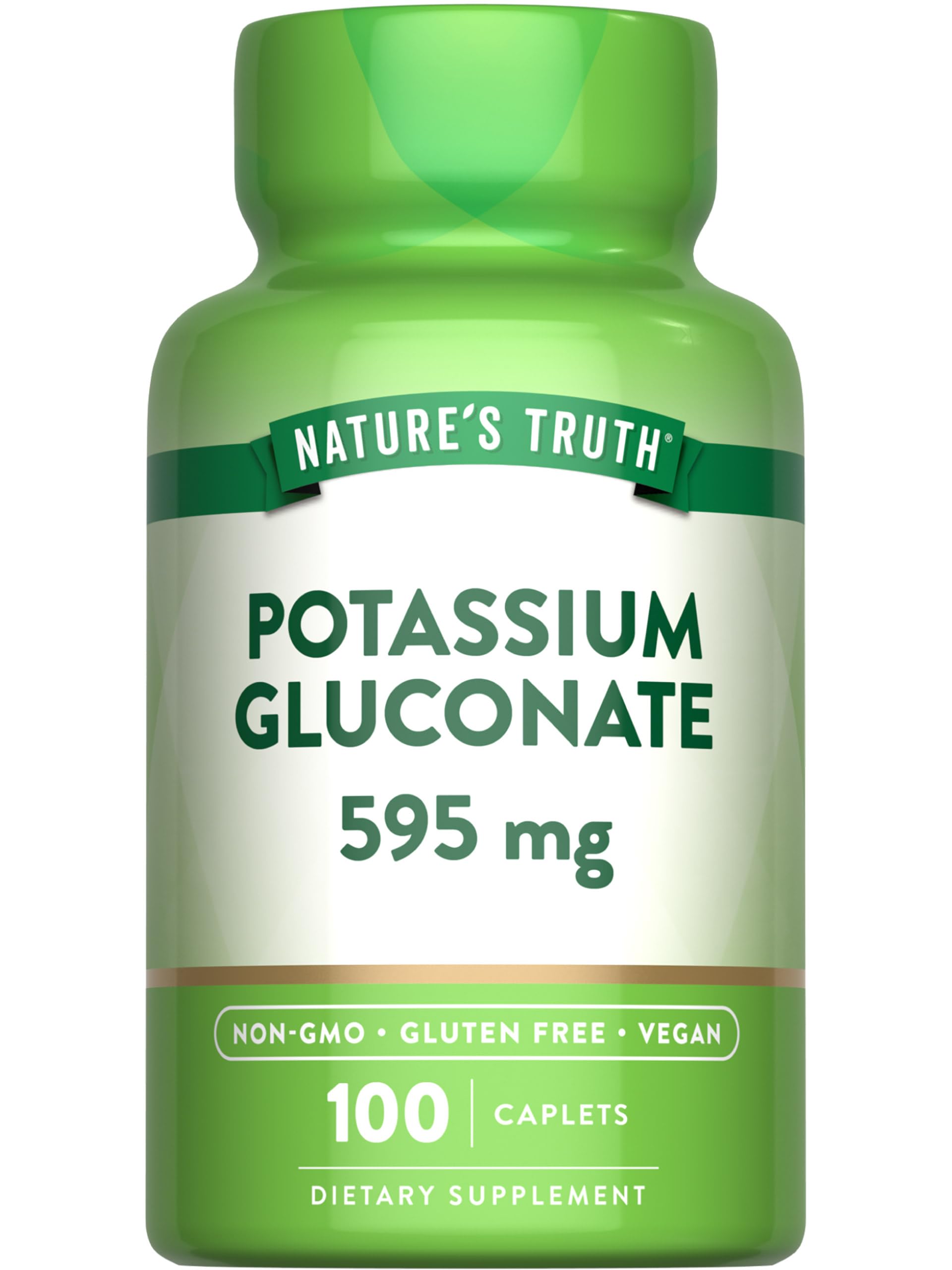 Nature's Truth Potasio Gluconato 595 mg en botella, soporte diario de electrolitos.
