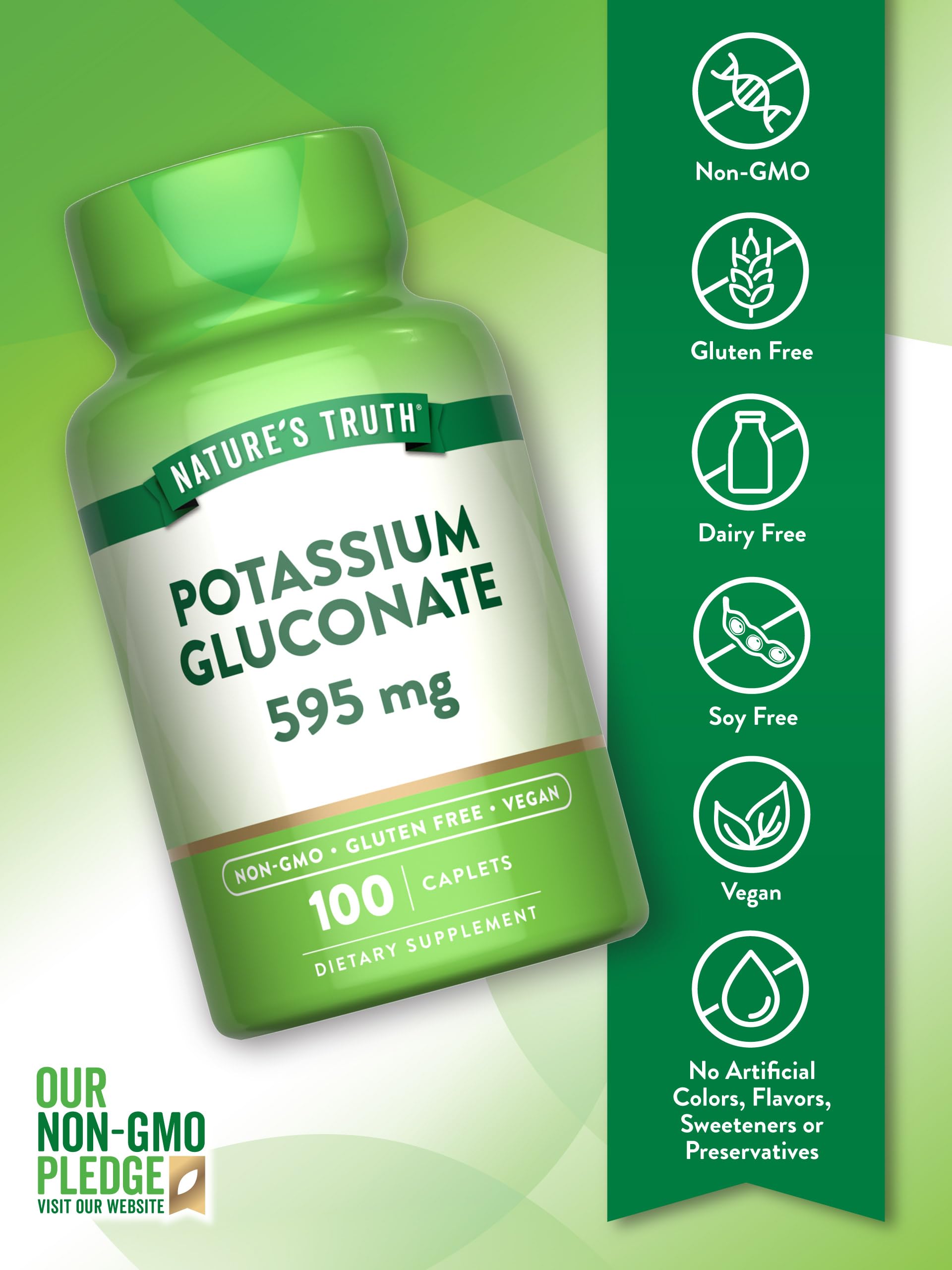 Nature's Truth Potasio Gluconato, ingredientes transparentes y de alta calidad para tu rutina.