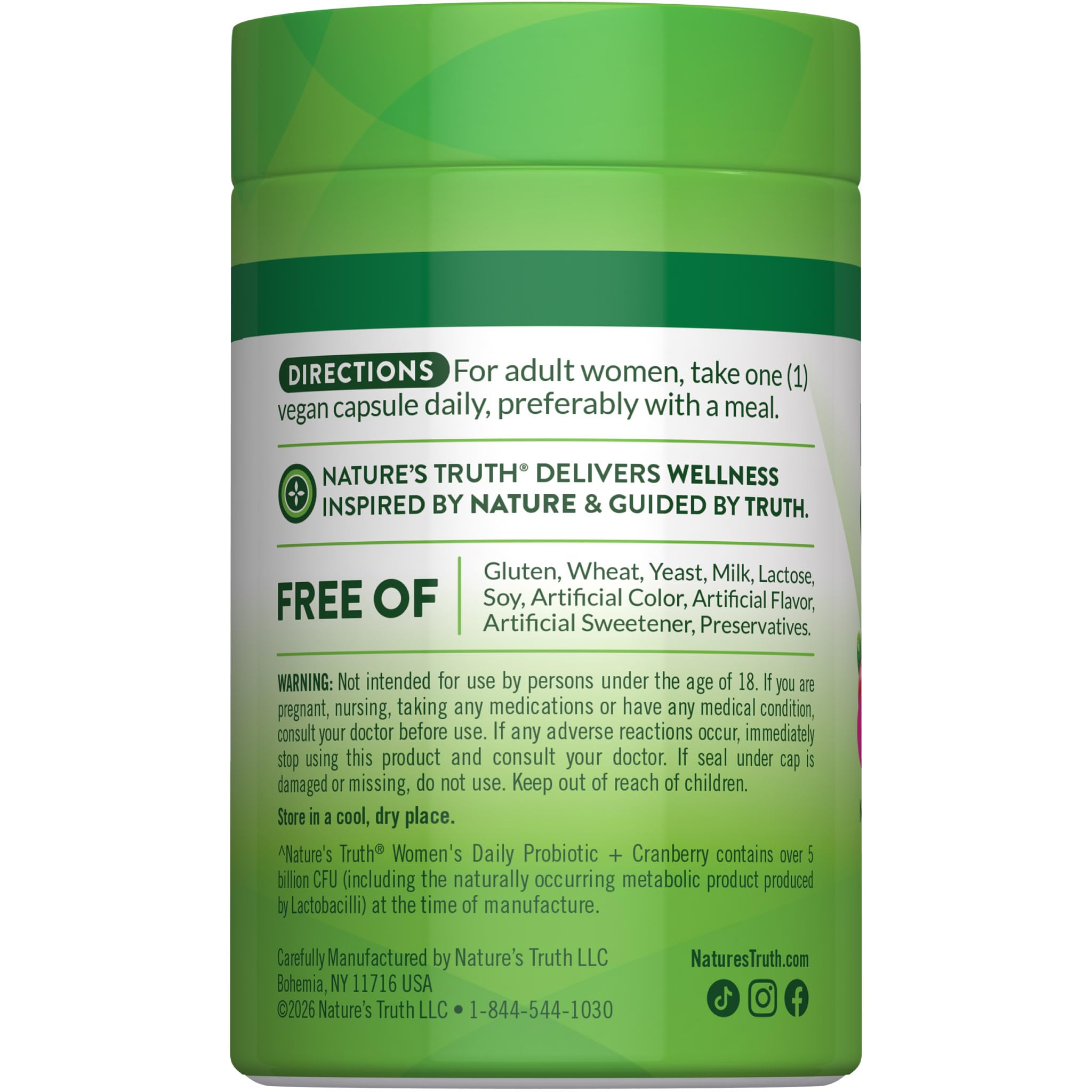 Nature's Truth Probiotics para Mujeres: cápsulas veganas para uso diario en cualquier rutina.