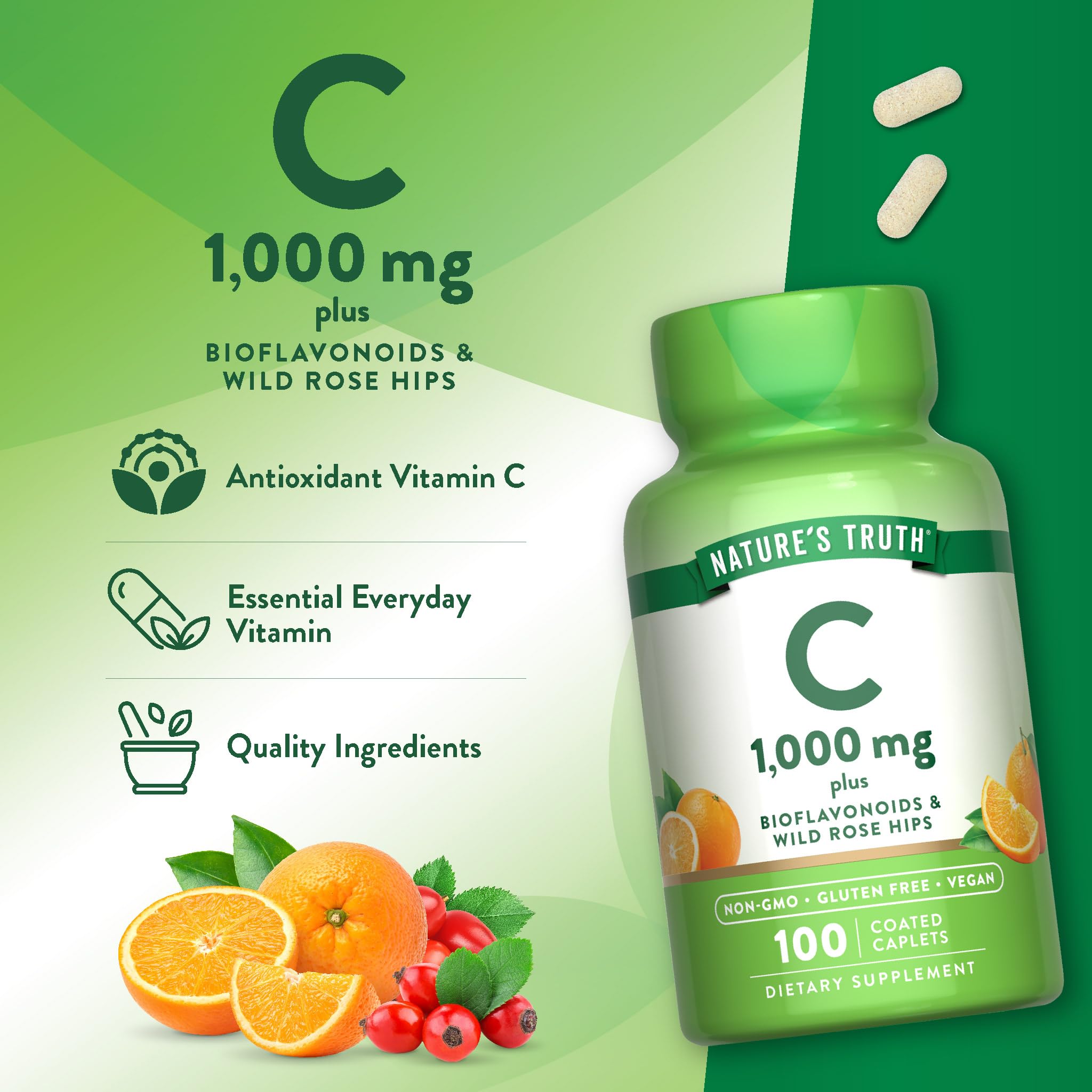 Sin gluten y sin alérgenos comunes en el producto Nature's Truth.