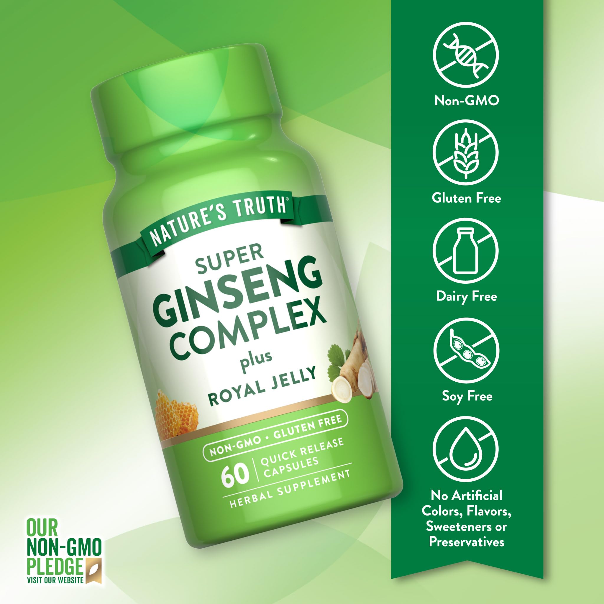 Nature's Truth Super Ginseng Complex frasco para control de dosis diaria.
