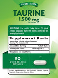 Nature's Truth Taurina: frente de la botella y dosis de 1500 mg visibles