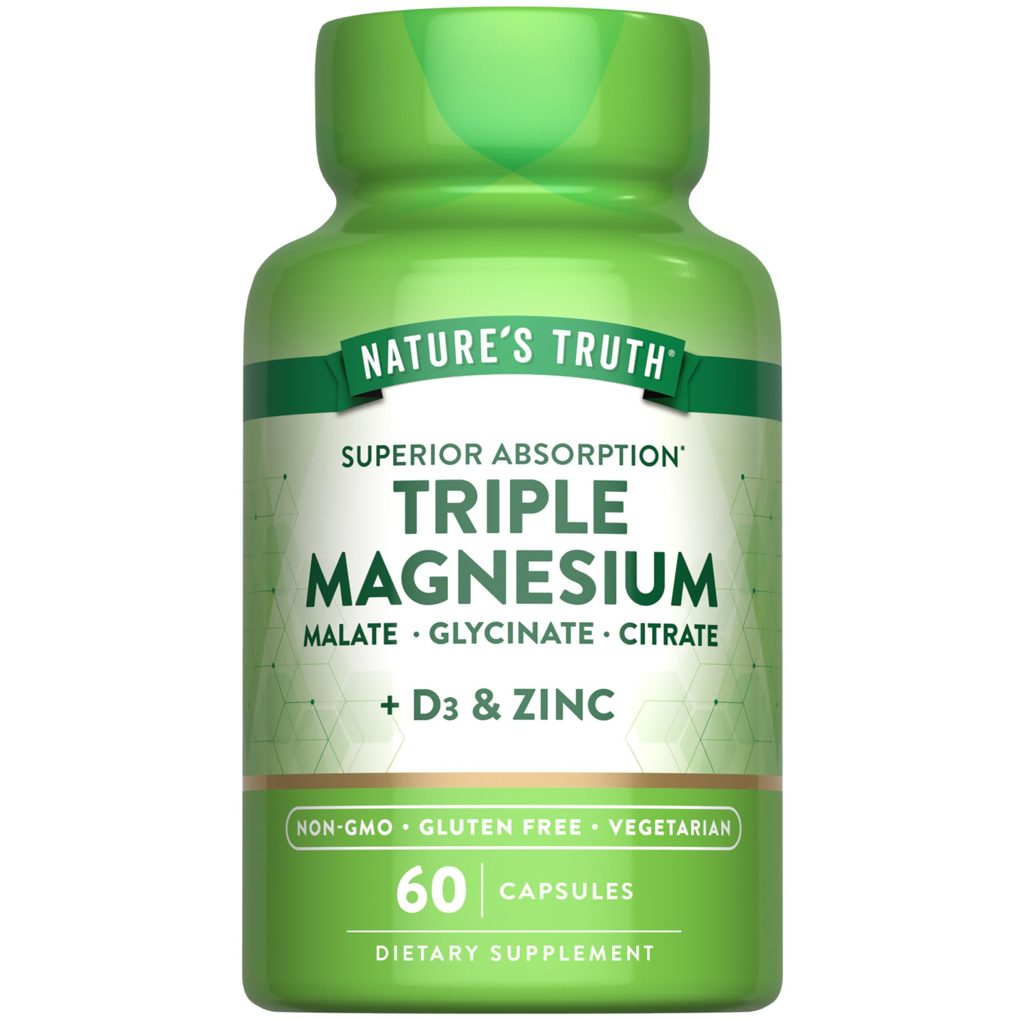 Nature's Truth Triple Magnesio, cápsulas, vista frontal de la caja para uso diario.