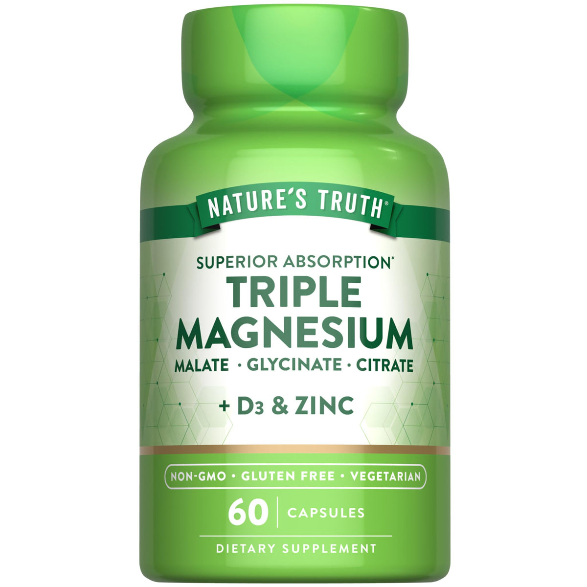 Nature's Truth Triple Magnesio, cápsulas, vista frontal de la caja para uso diario.
