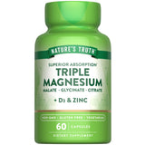 Nature's Truth Triple Magnesio, cápsulas, vista frontal de la caja para uso diario.