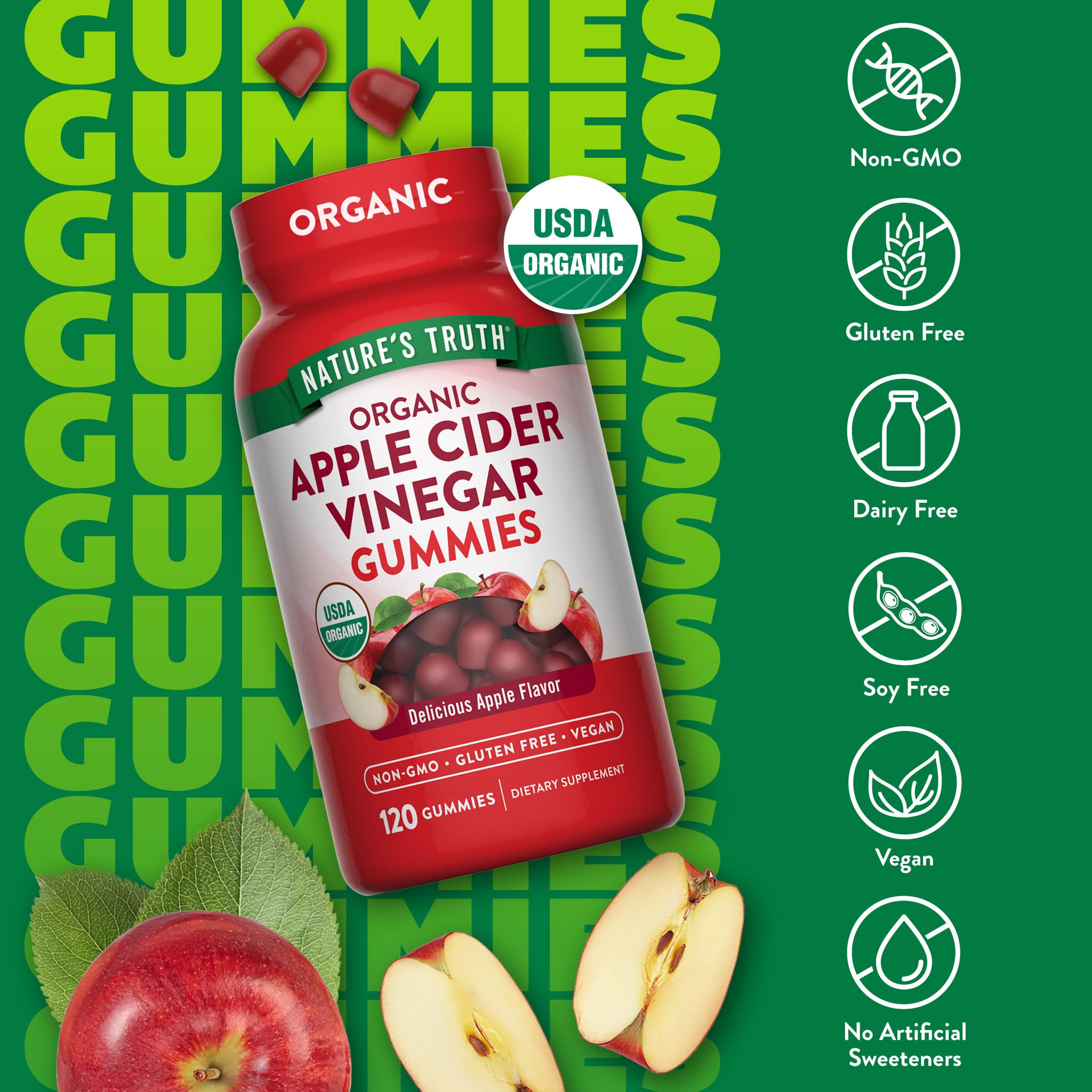 Nature's Truth gominolas veganas y libres de gluten, aptas para diversas dietas.