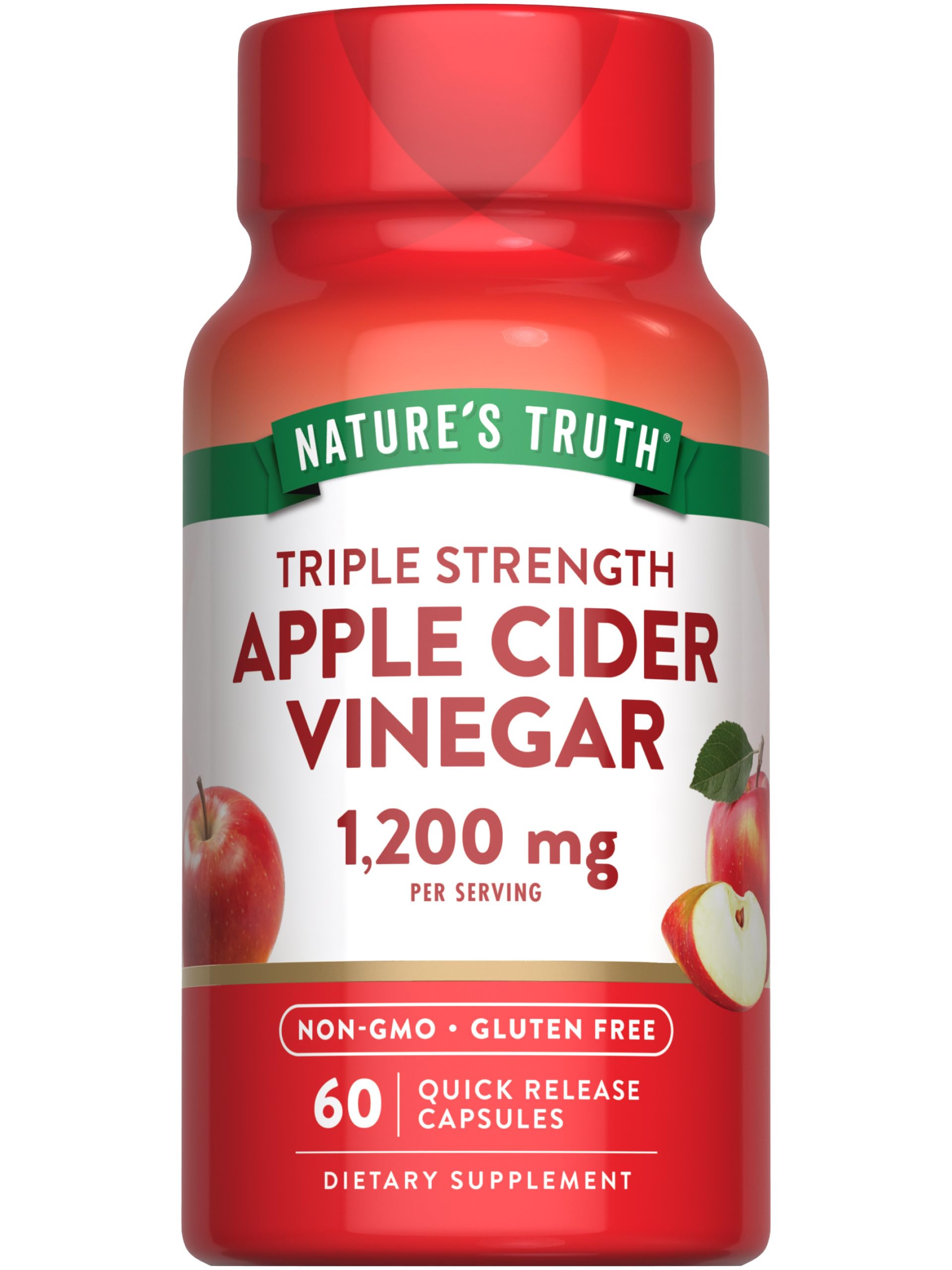 Nature's Truth vinagre sidra manzana cápsulas, botella, dosis de 1.200 mg para uso diario.