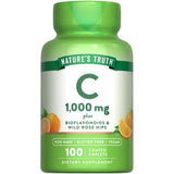 Nature's Truth Vitamina C Bioflavonoides Rosas: cápsulas en botella para uso diario.