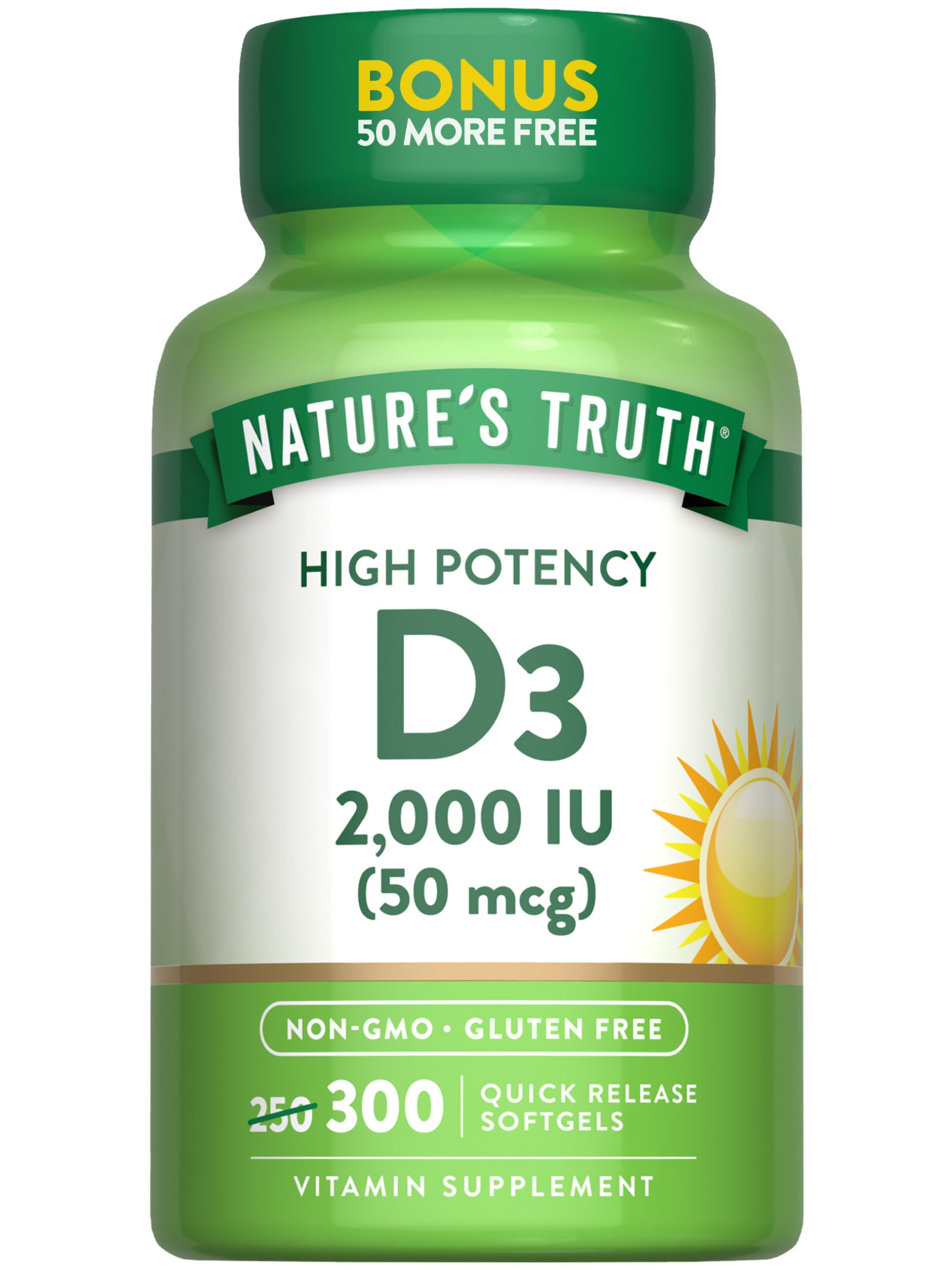 Nature's Truth Vitamina D3 2000 UI en botella para consumo diario.