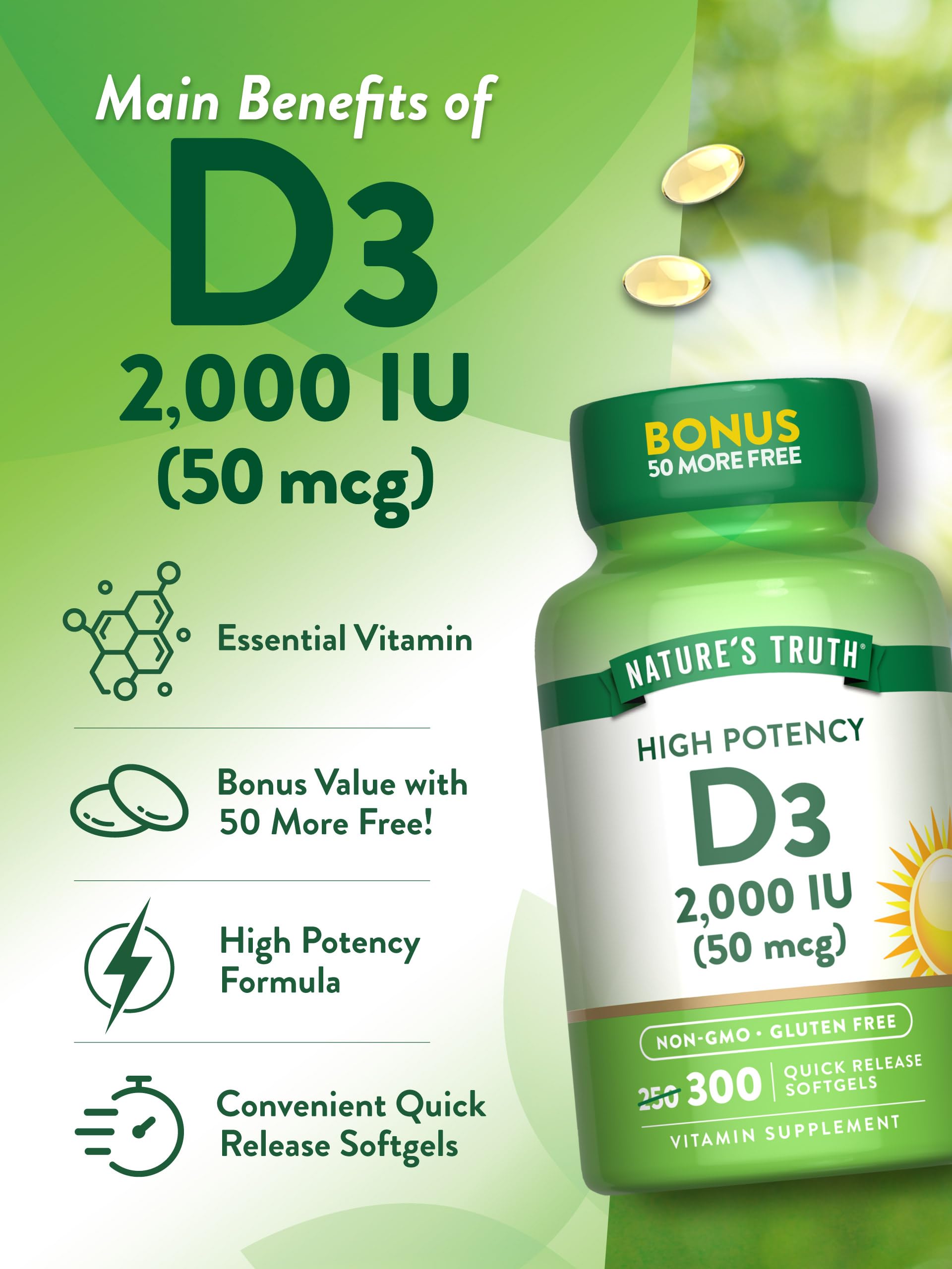 Etiqueta Nature's Truth destaca sin gluten y sin OGM.