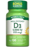 Nature's Truth Vitamina D3 5000 UI, cápsulas suaves para uso diario.