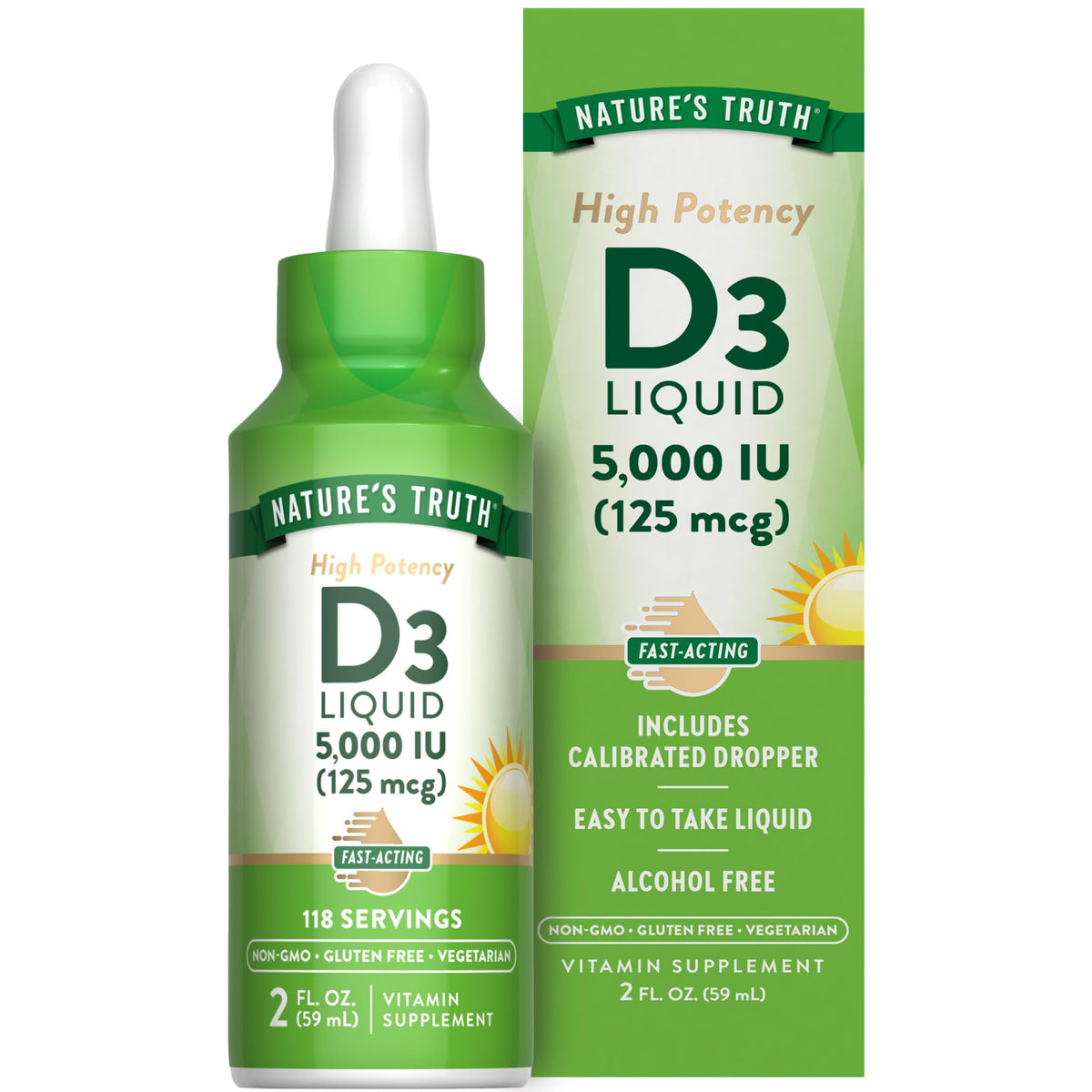 Nature's Truth Vitamina D3 líquido en botella de 2 oz para huesos fuertes