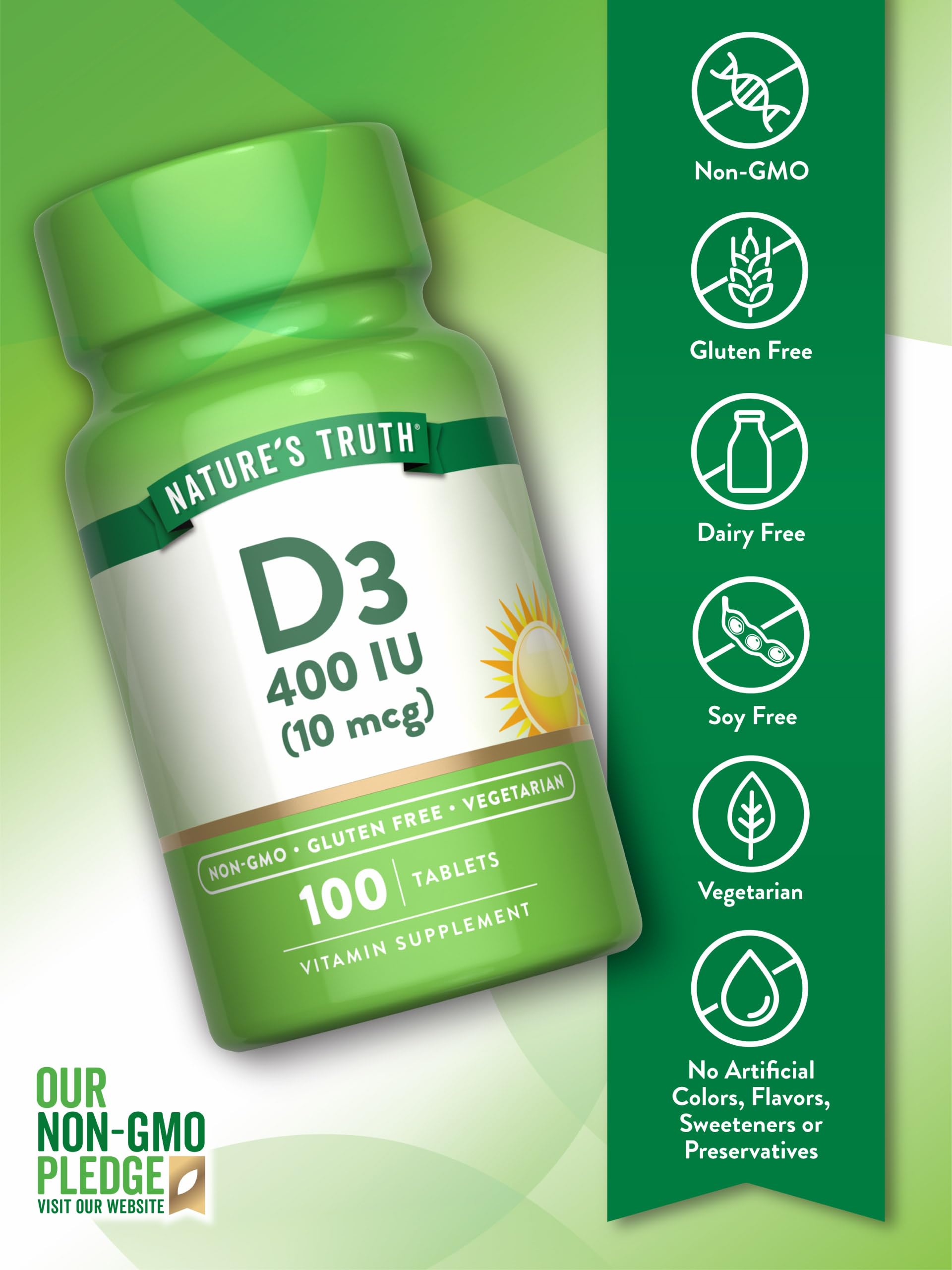 Vitamina D3 Nature's Truth sin gluten, adecuada para dietas específicas.