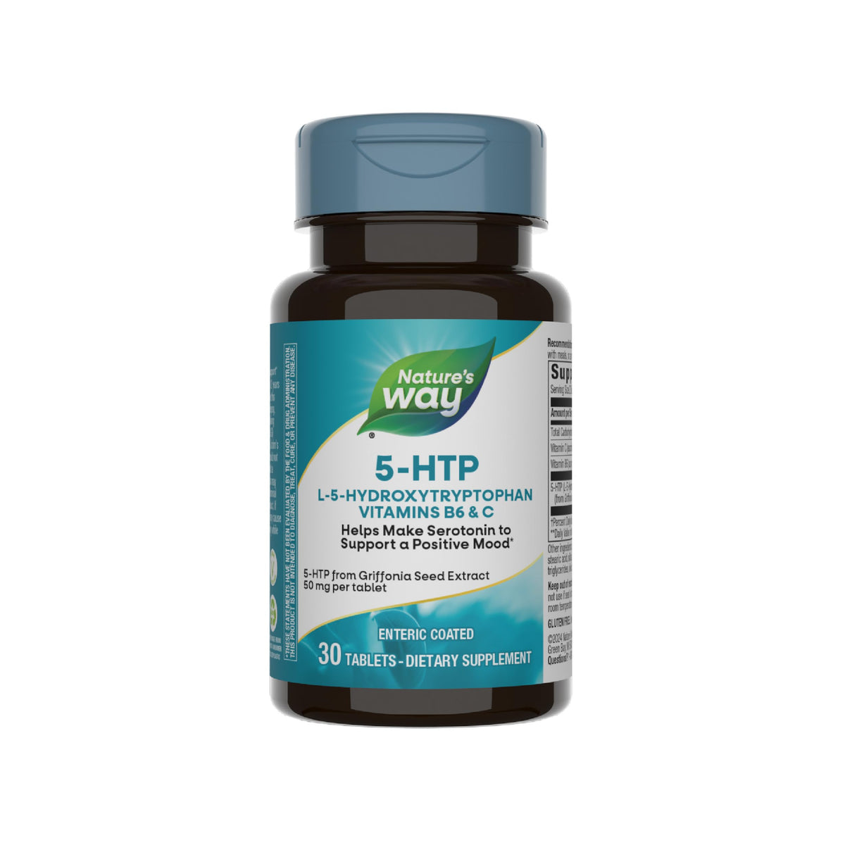 Nature's Way 5-HTP en botella, cápsulas para apoyar el bienestar emocional diario.