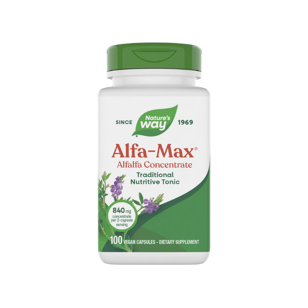 Nature's Way Alfa-Max frasco de cápsulas para uso diario.