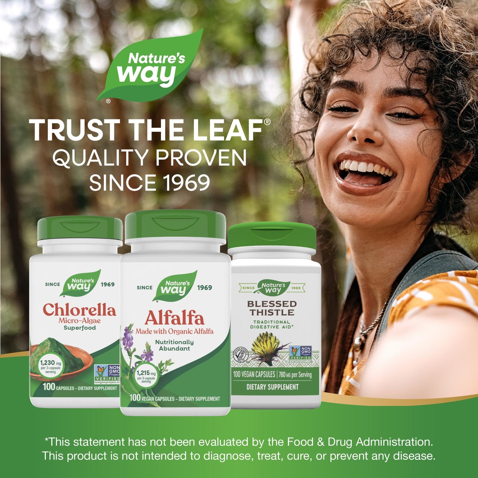 Nature's Way Alfalfa, dosis-3-capsulas: formato estable para ingesta diaria.