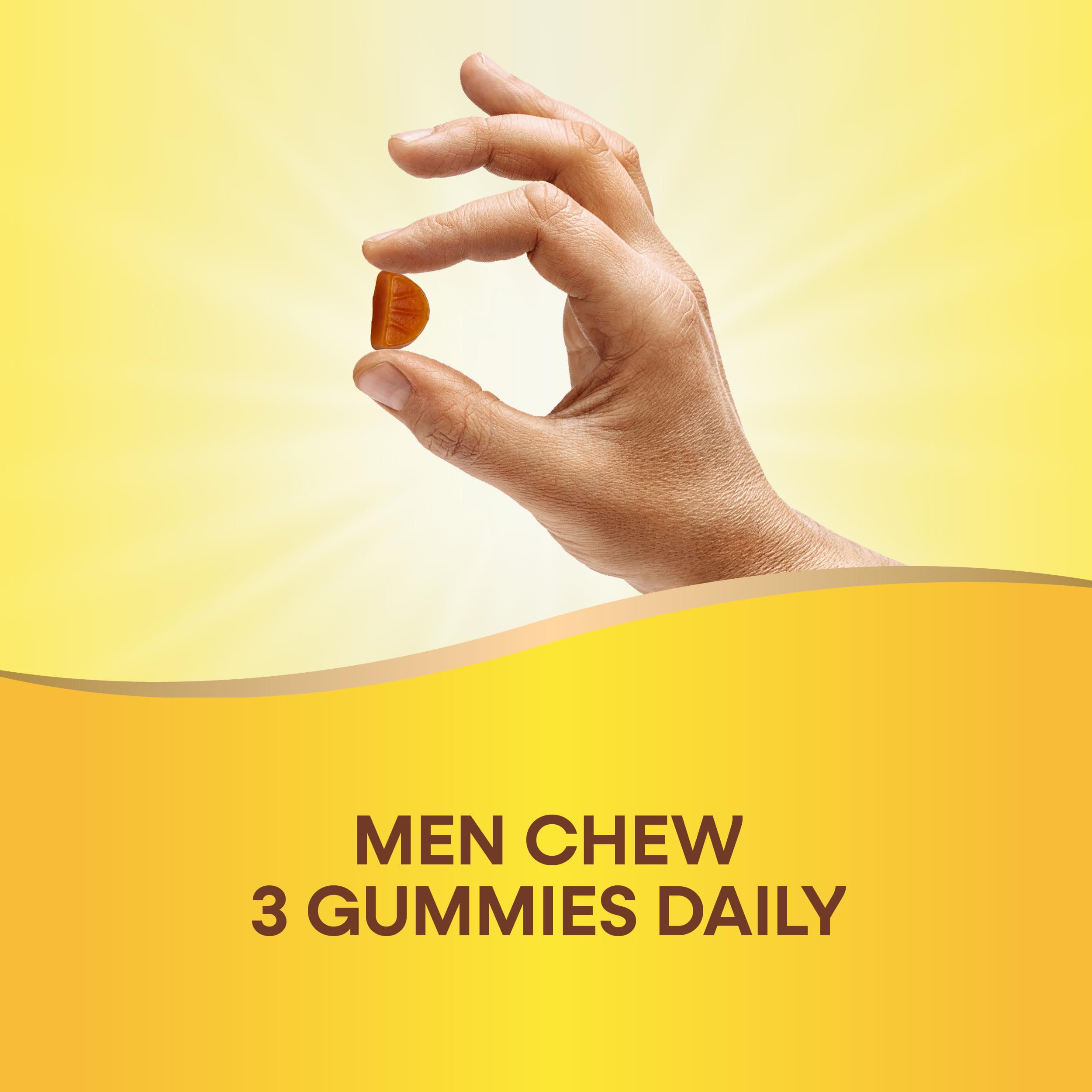 Ilustración de la dosis diaria recomendada: tres gomitas al día.