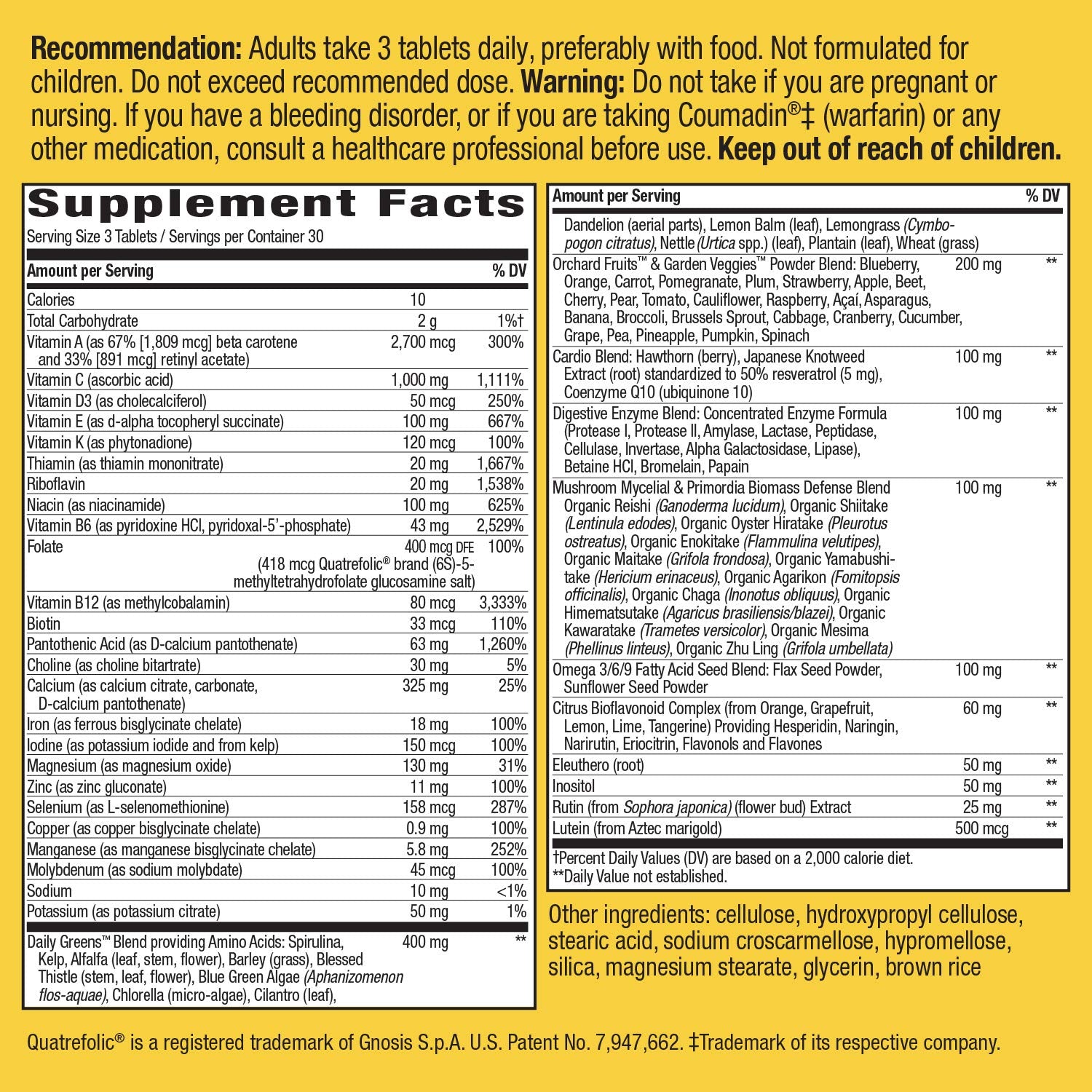 Nature's Way Alive! Max Potency, frasco de 90 tabletas para consumo diario.