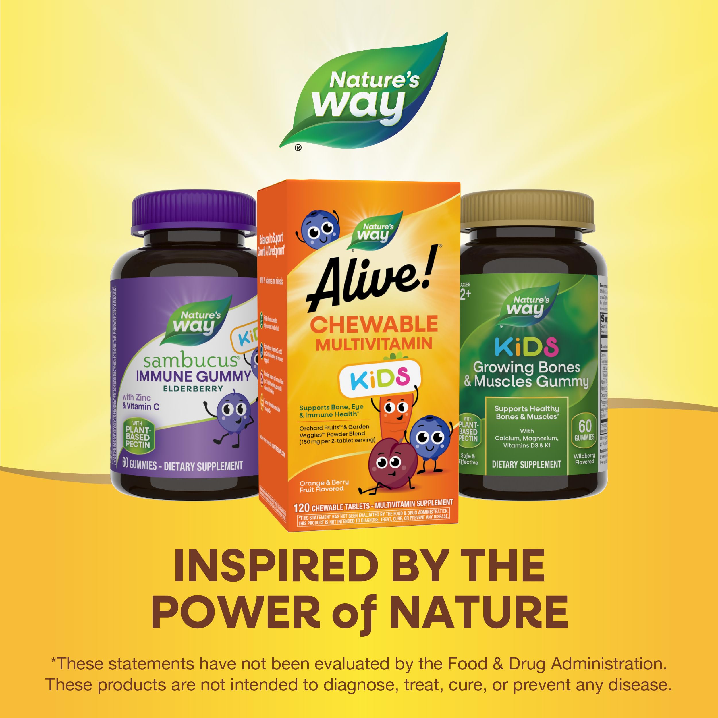 Nature's Way Alive! para niños, envase de 120 tabletas para almacenamiento cómodo.