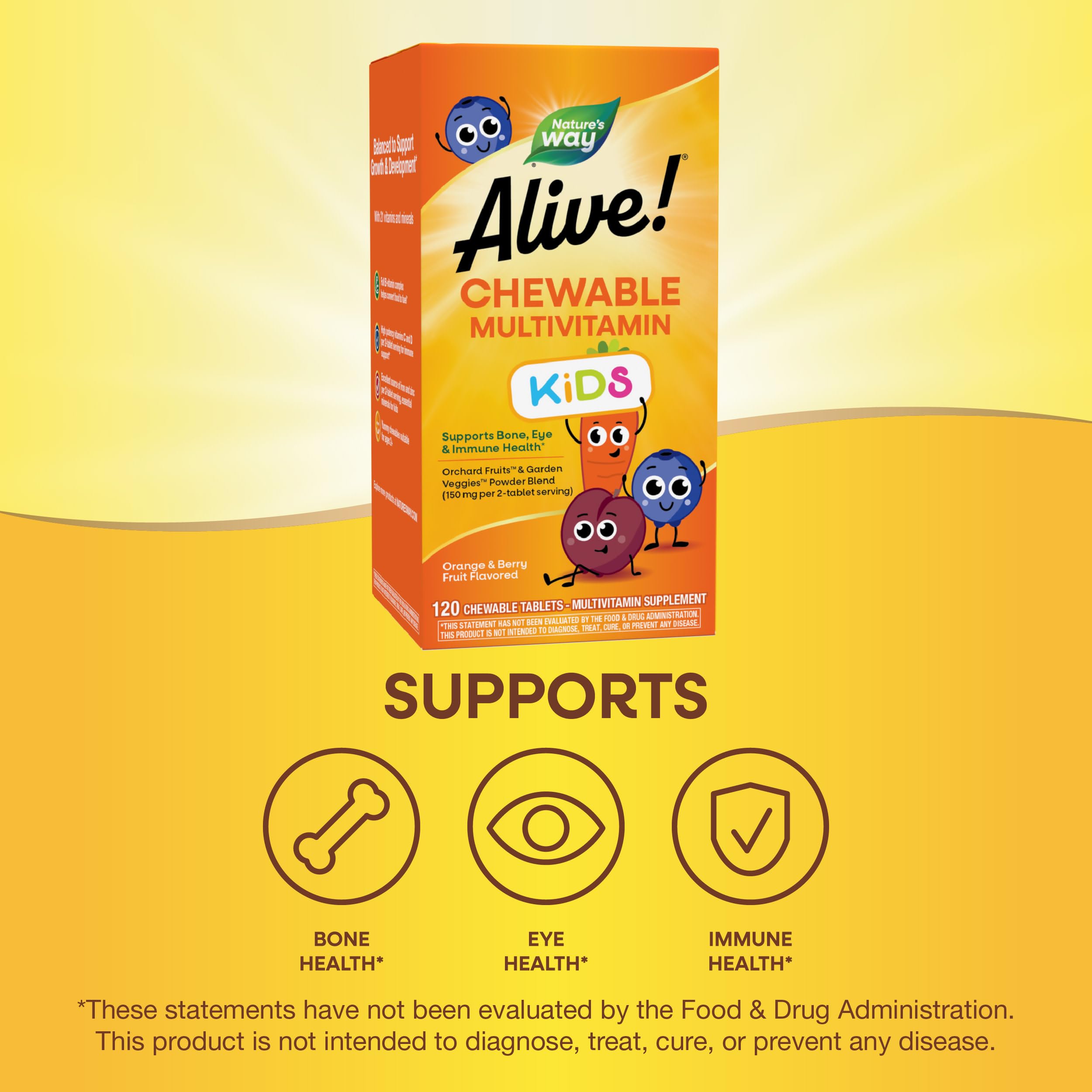 Nature's Way Alive! para niños, sabor naranja y baya, experiencia gustativa agradable.
