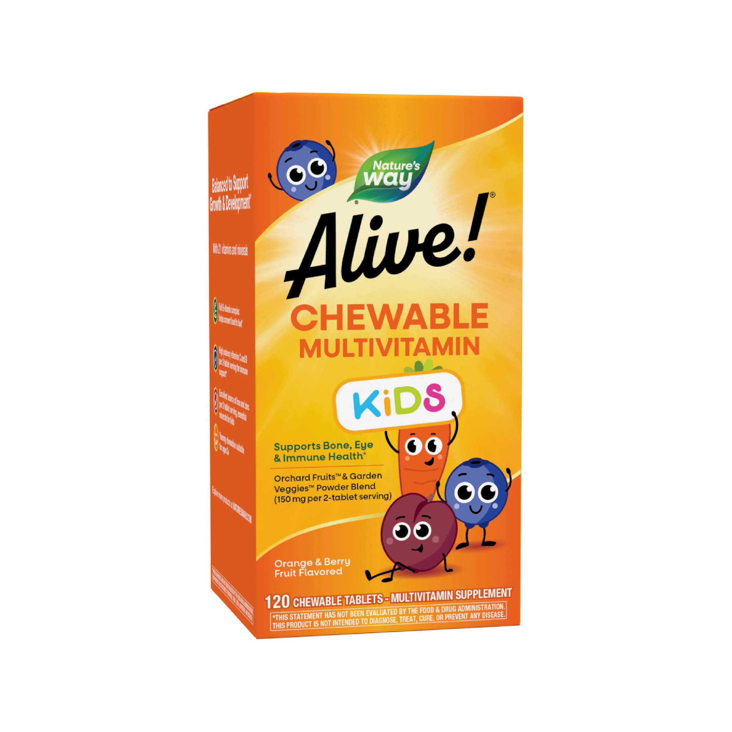 Nature's Way Alive! para niños, tabletas masticables de 120, apoyo nutricional diario.