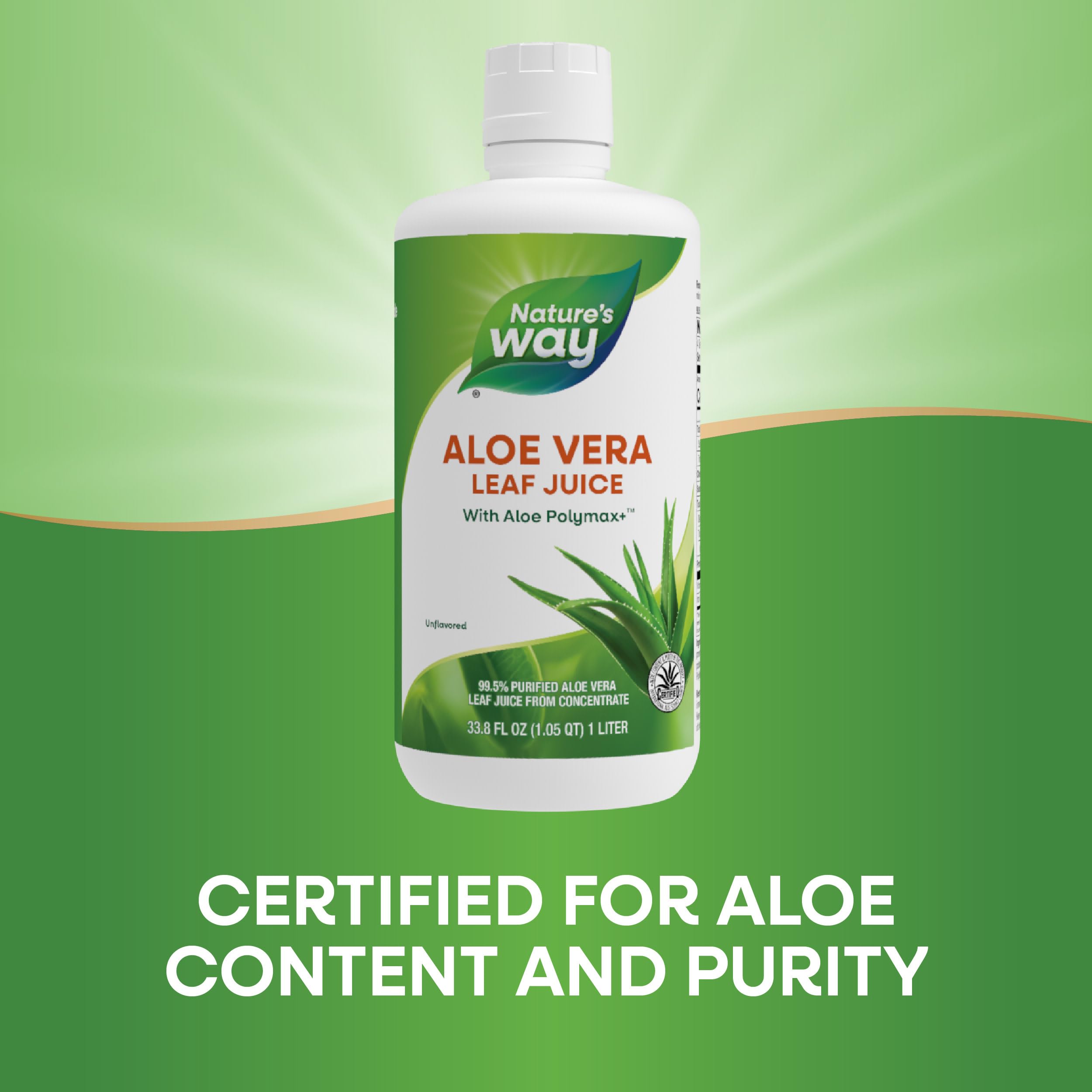 Nature's Way aloe vera etiqueta-certificacion iasc, garantiza pureza.