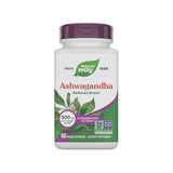 Nature's Way Ashwagandha: botella frontal, posible apoyo para gestionar el estrés diario.
