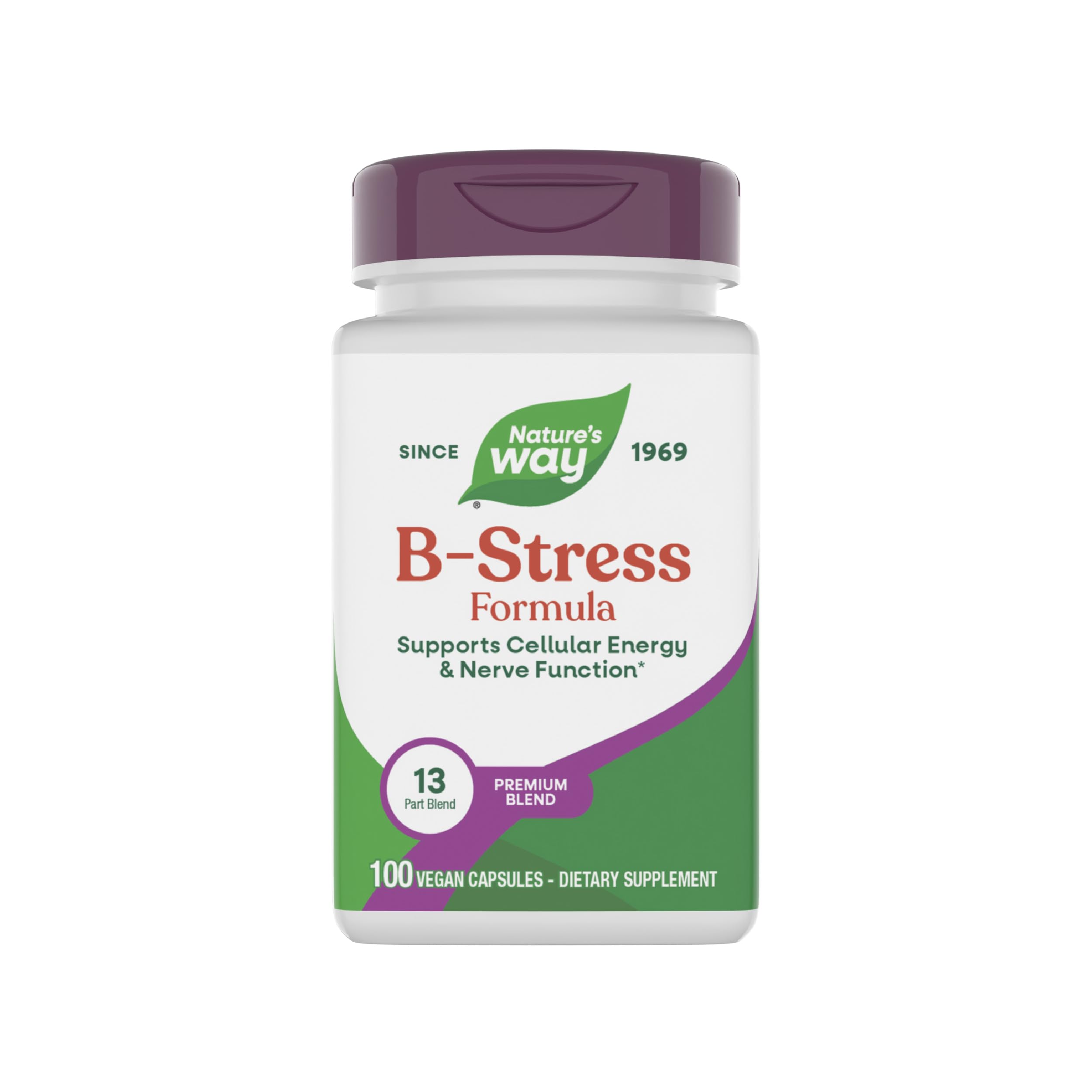 Nature's Way B-Stress Formula, botella, cápsulas fáciles de tomar para apoyo diario.
