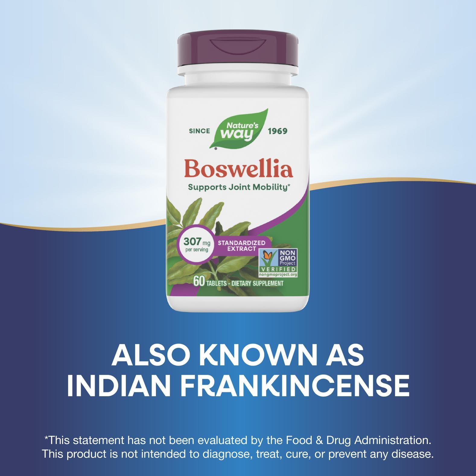 Nature's Way Boswellia Premium Extract: primer plano de tabletas brillantes para uso diario.