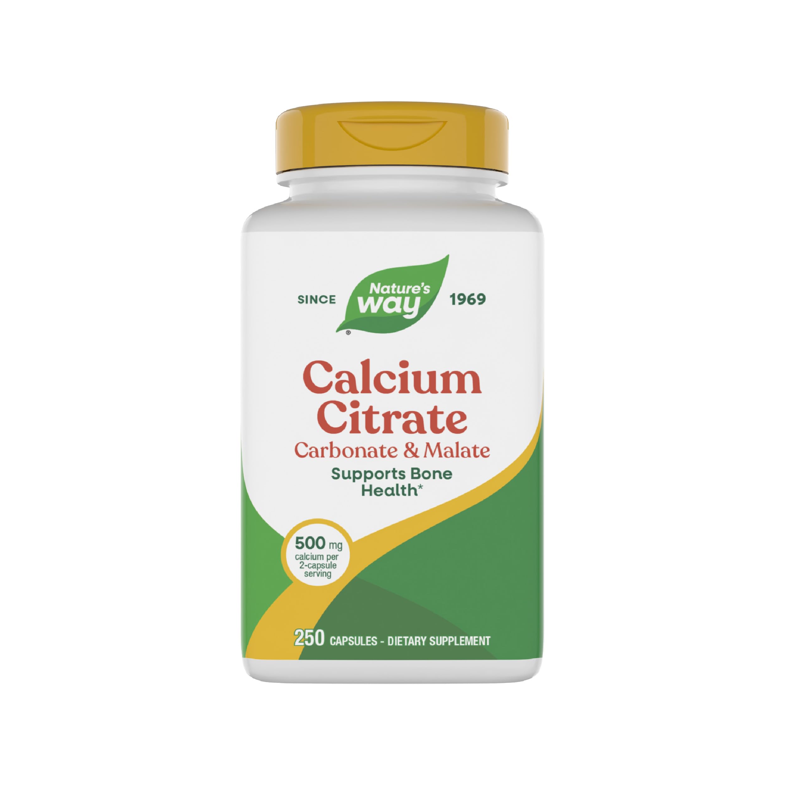 Nature's Way Calcium Citrate, botella con dosis diaria de 2 cápsulas.